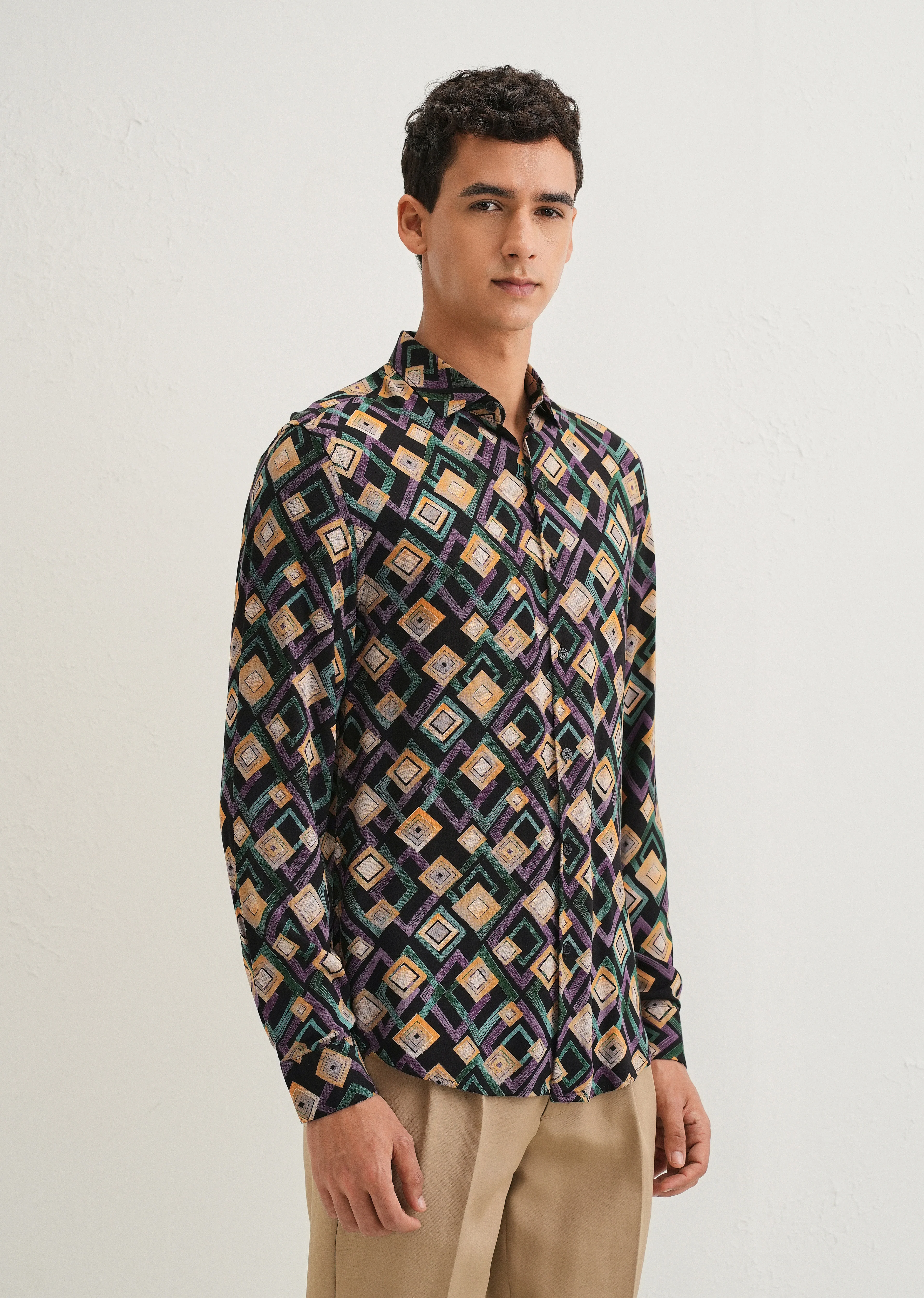 Green Geometric Feather Shirt - Image 4
