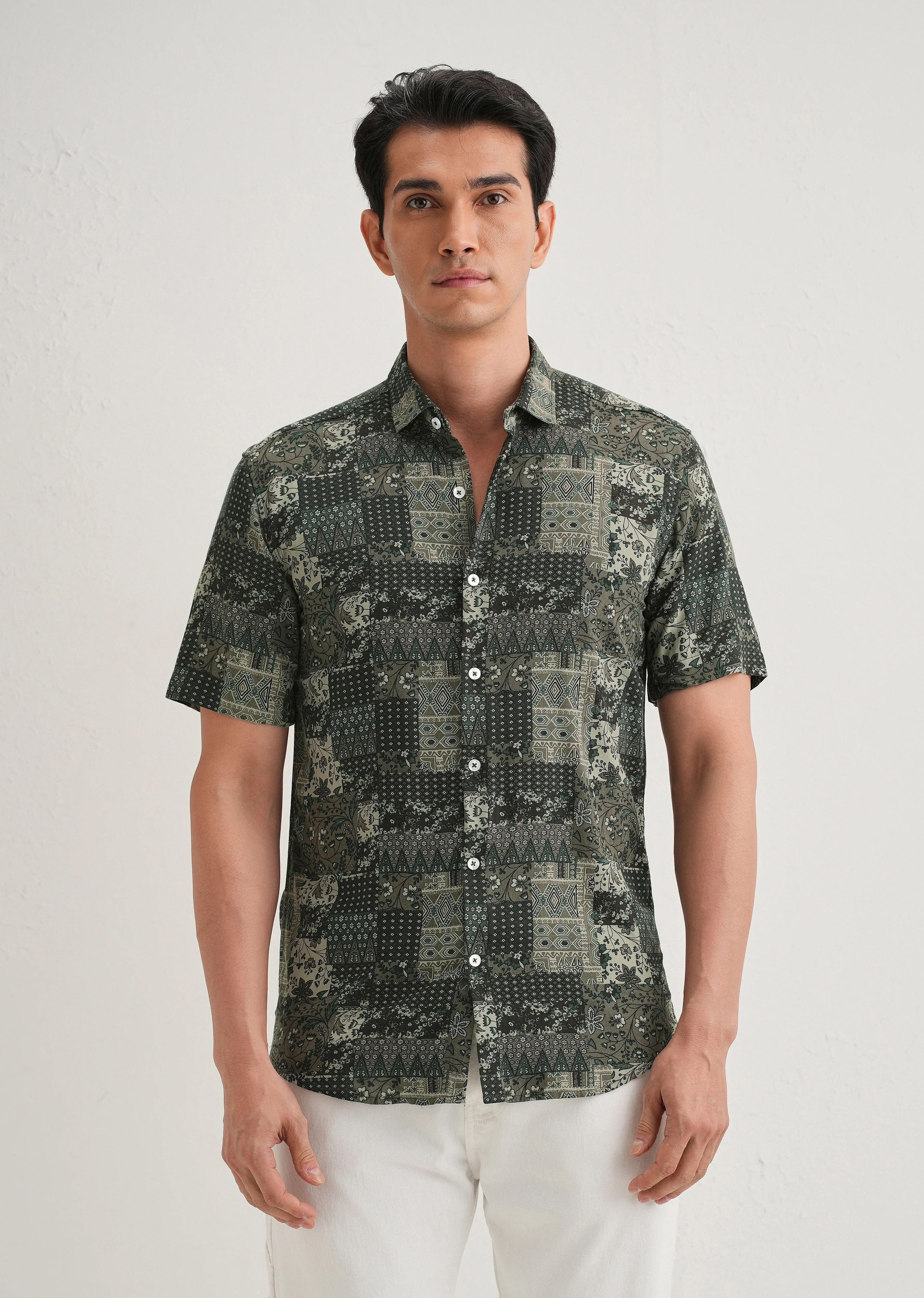 Green Geometric Print Shirt - Image 3