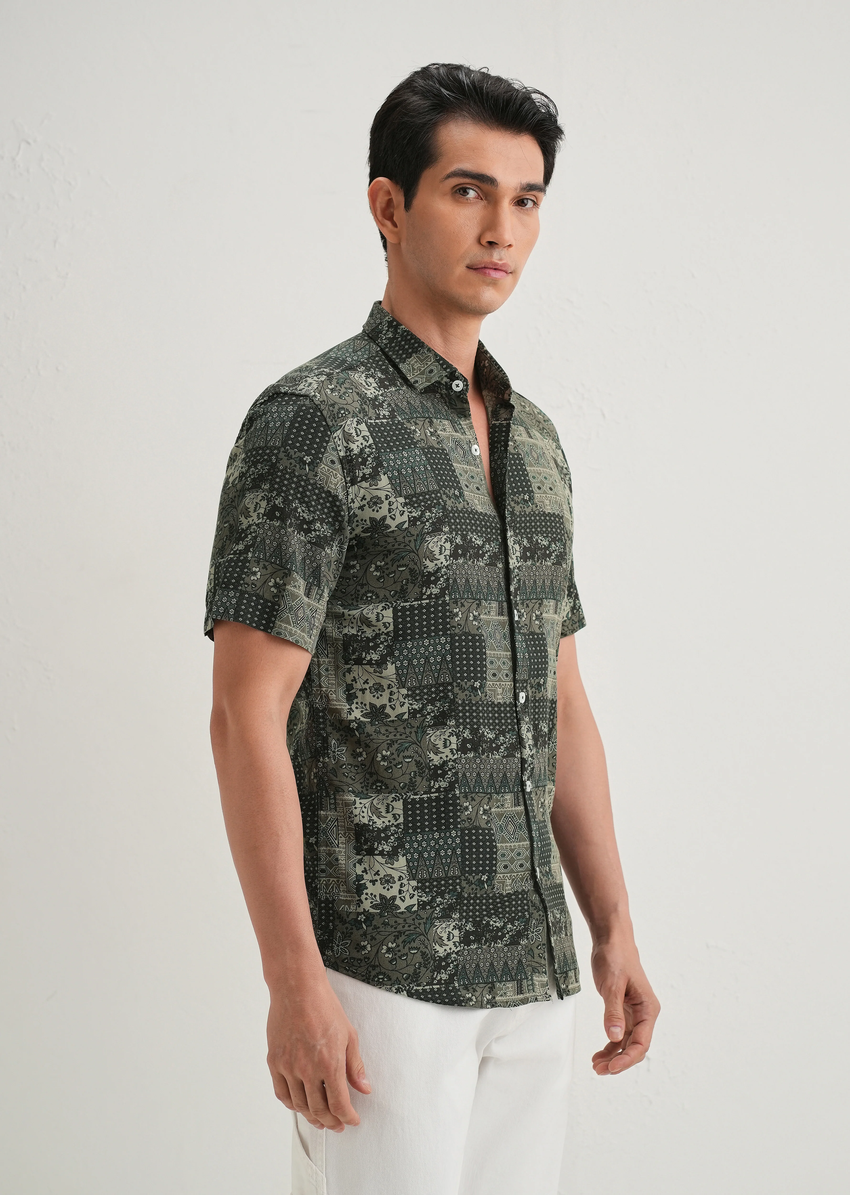 Green Geometric Print Shirt - Image 4