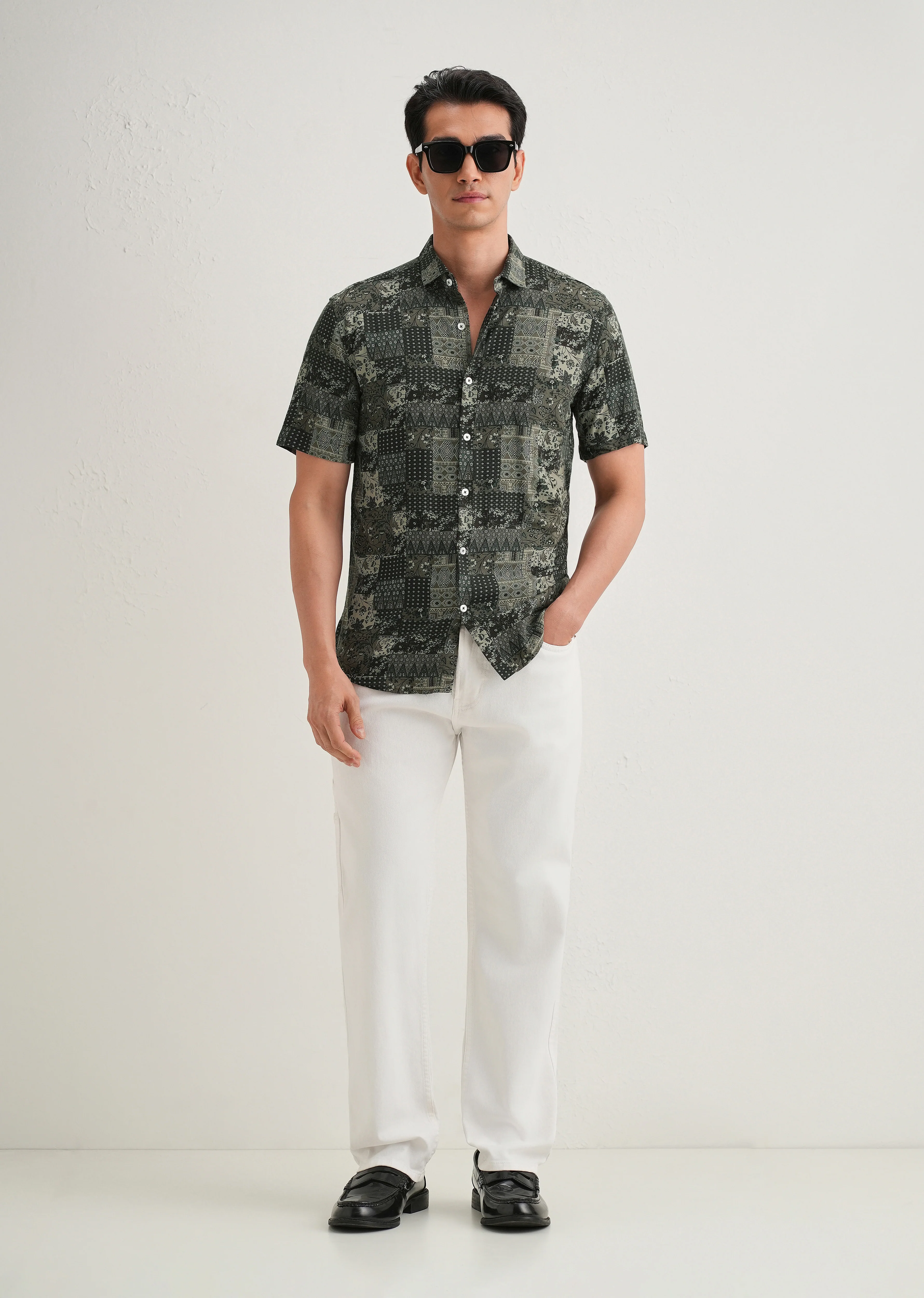 Green Geometric Print Shirt - Image 6
