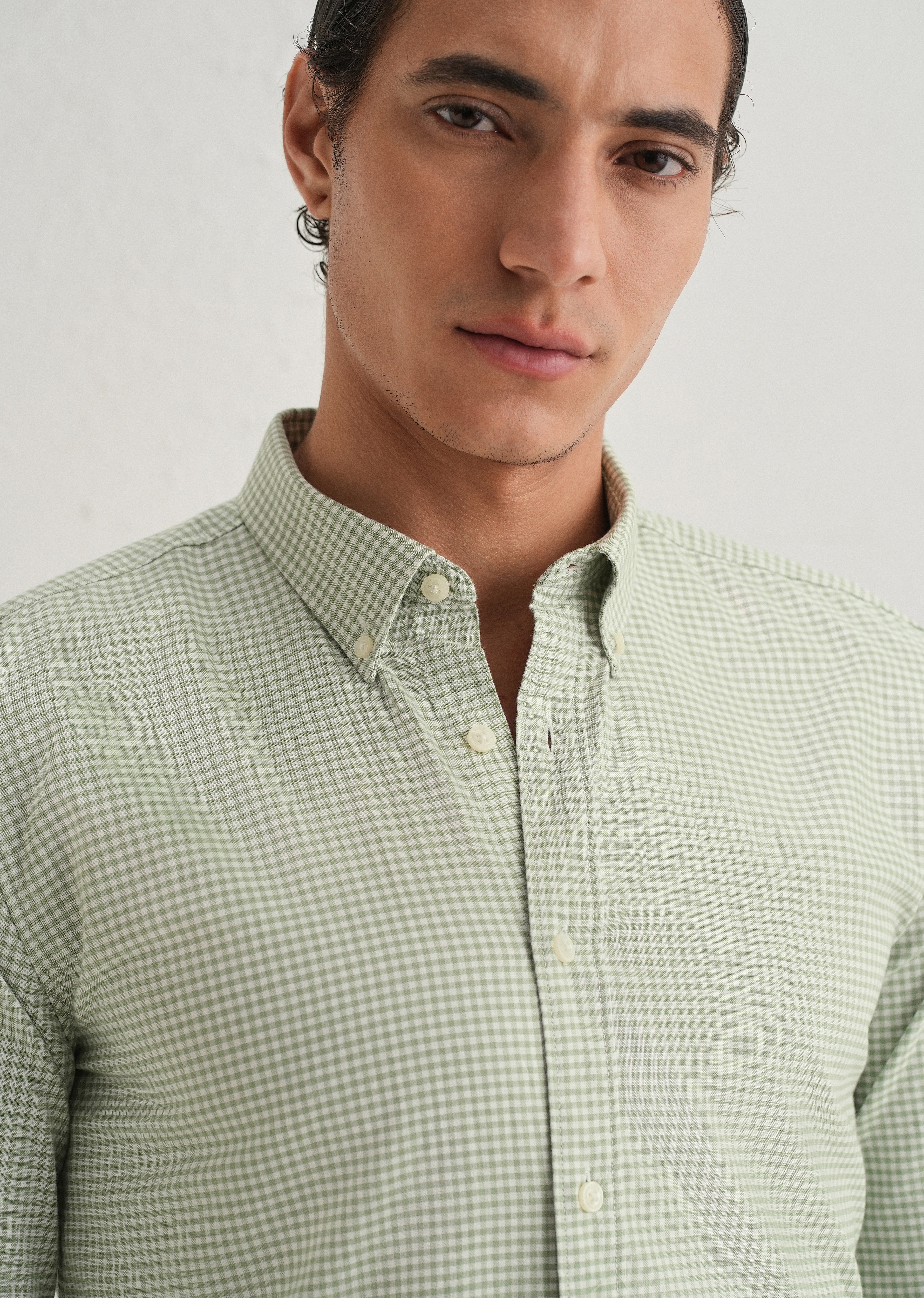 Green Gingham Check Shirt - Image 2