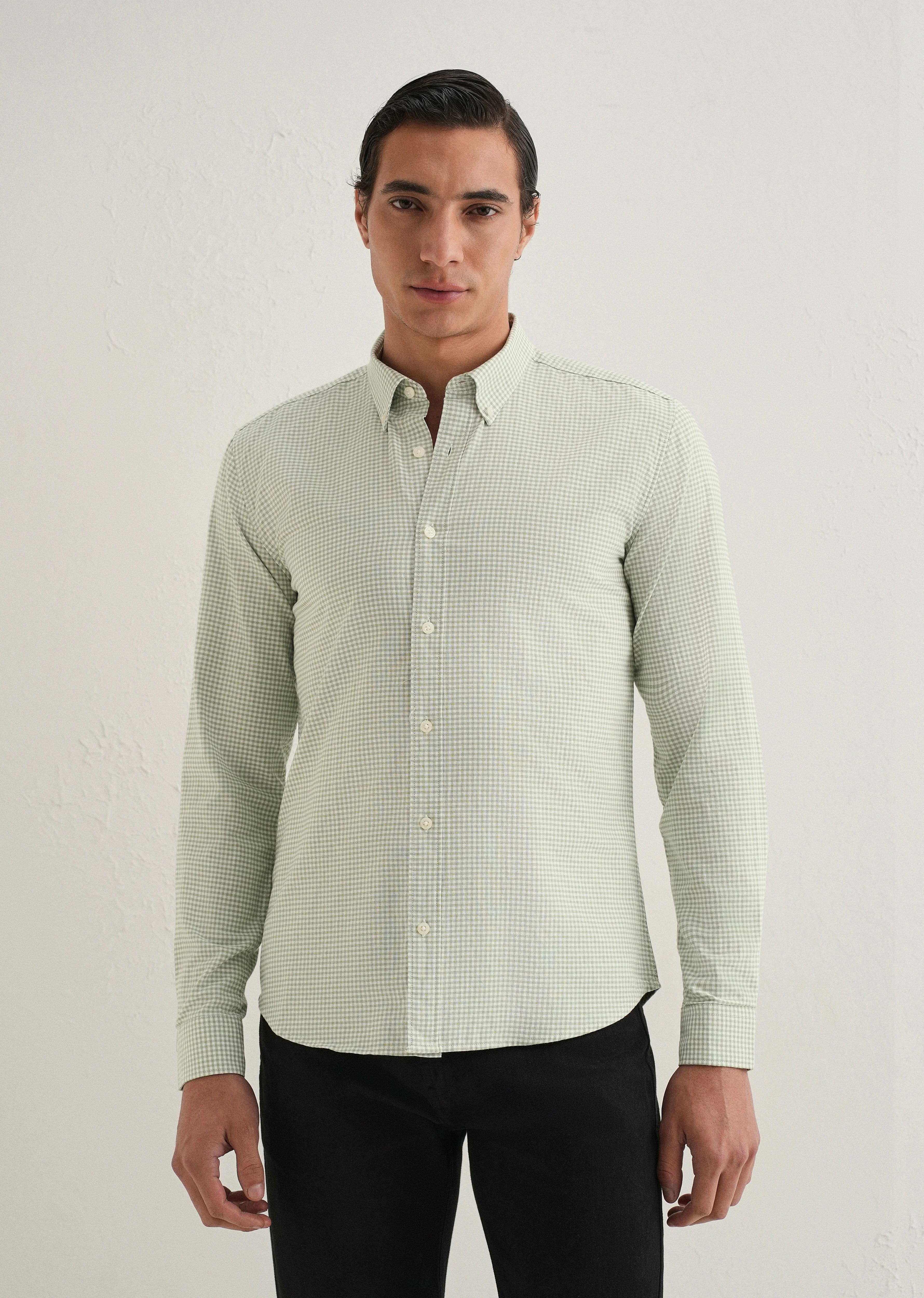 Green Gingham Check Shirt - Image 4