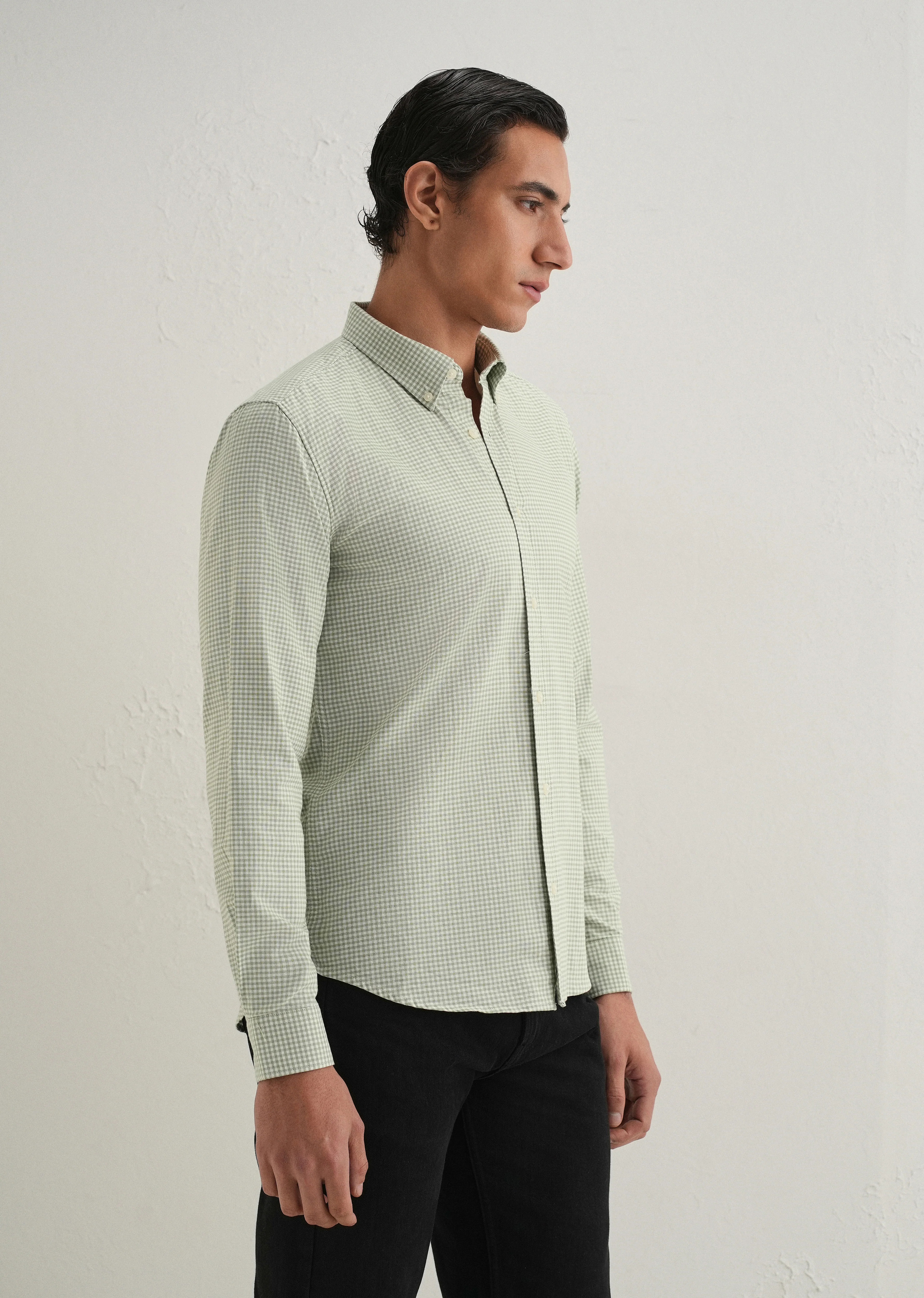 Green Gingham Check Shirt - Image 5