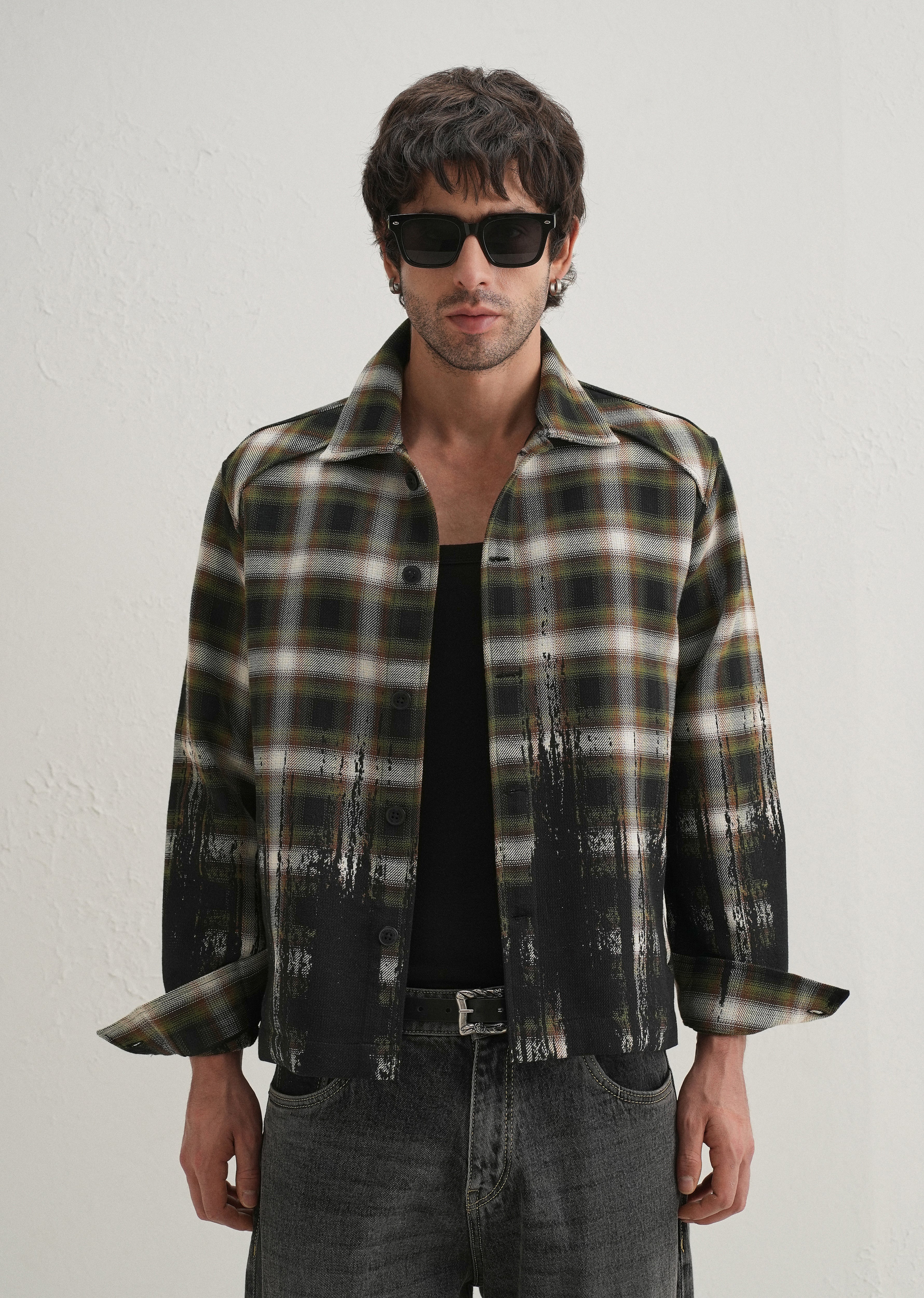 Green Gradient Grunge Check Shacket - Image 4