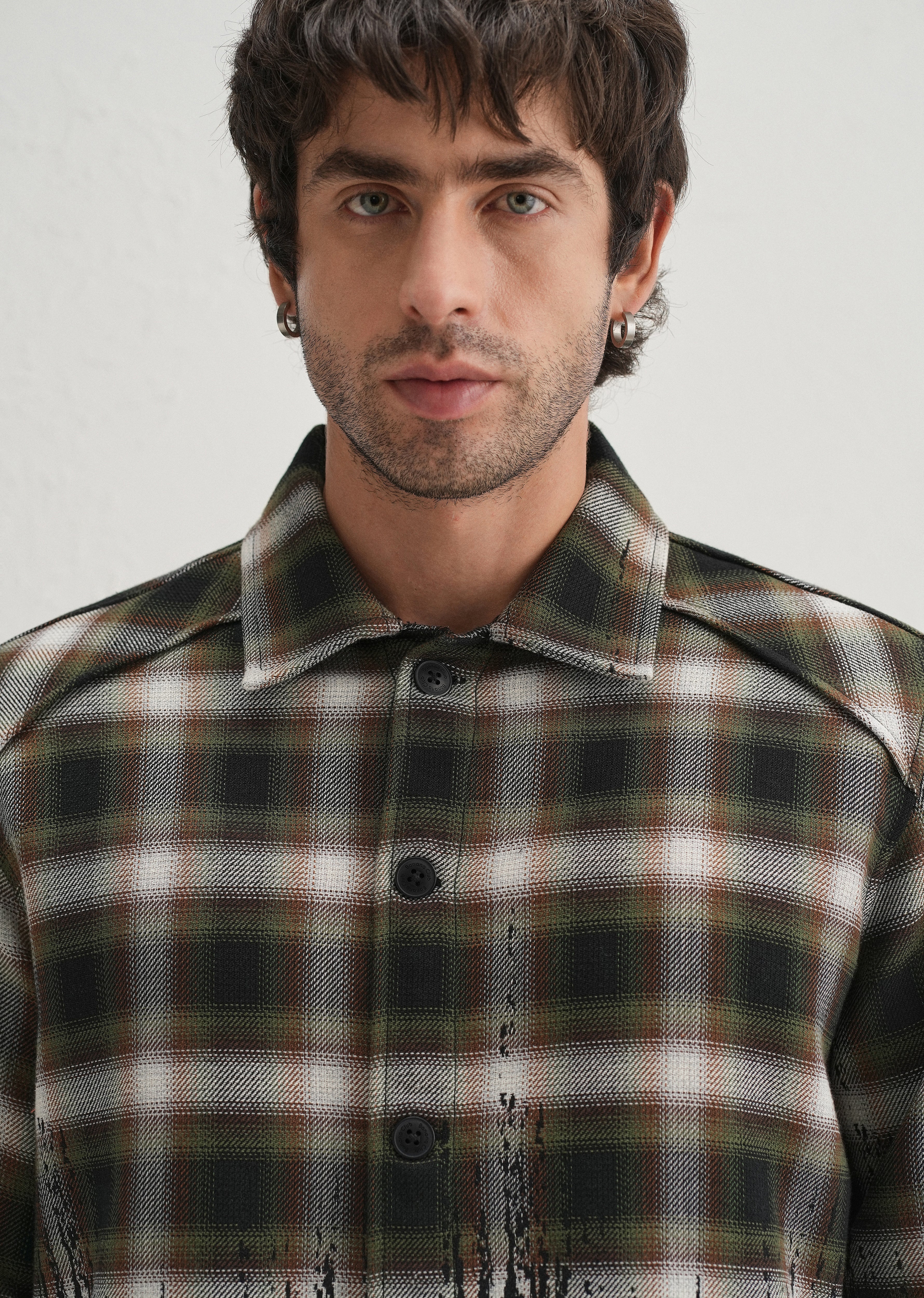 Green Gradient Grunge Check Shacket - Image 6