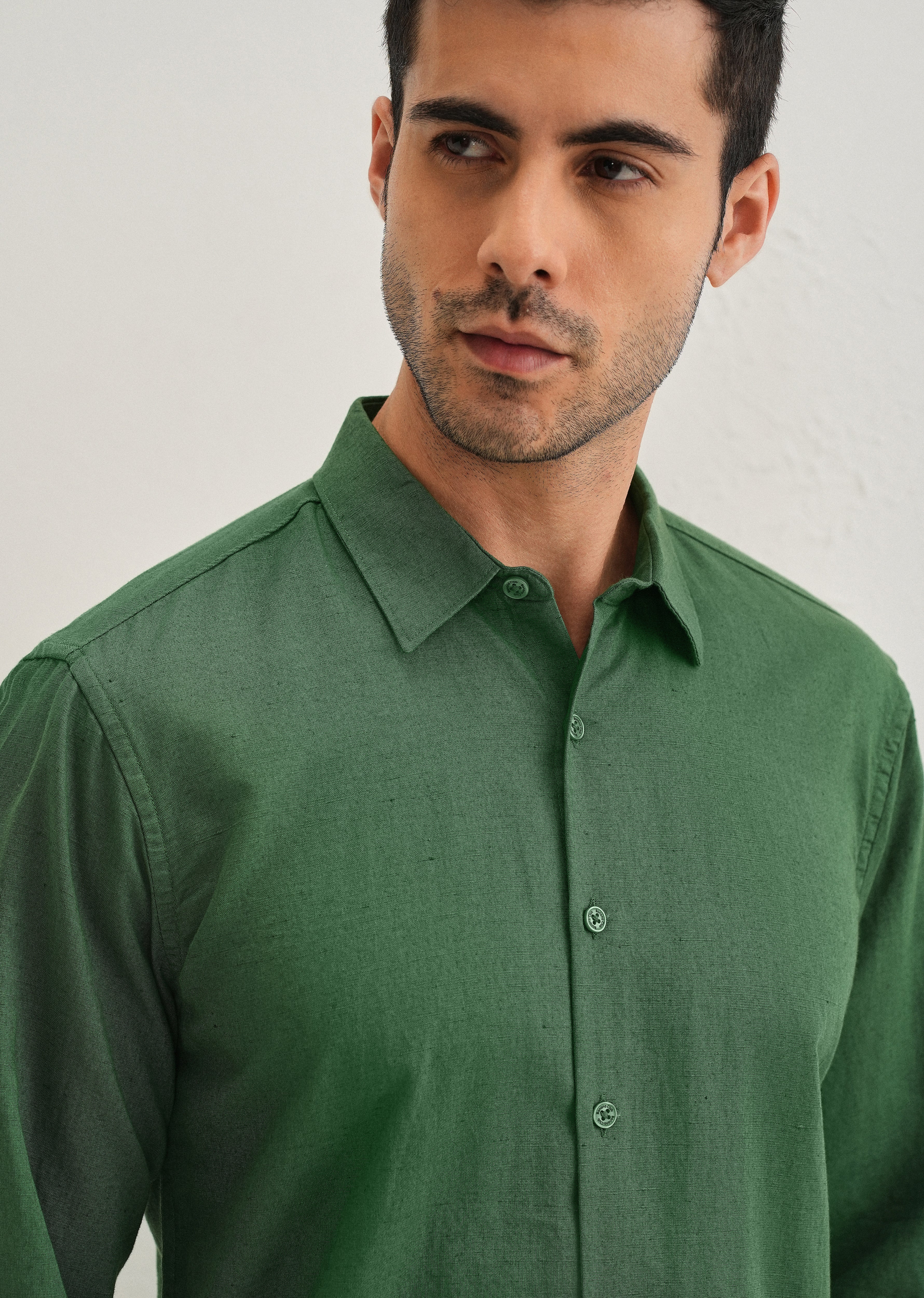 Green Hidden Sleeve Placket Cotton Linen Shirt - Image 6