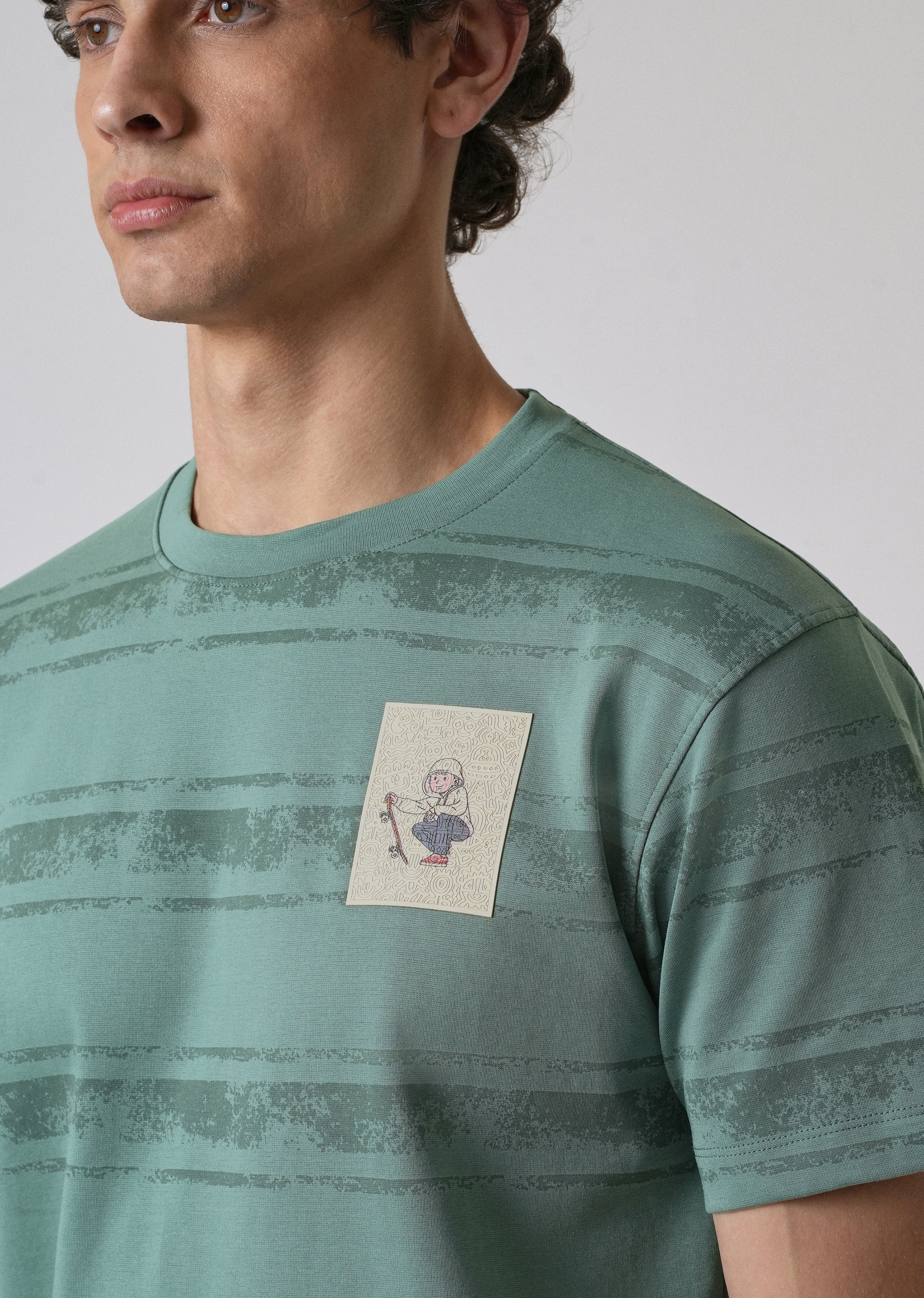 Green Horizontal Strip Printed Slim Fit T-shirt - Image 5