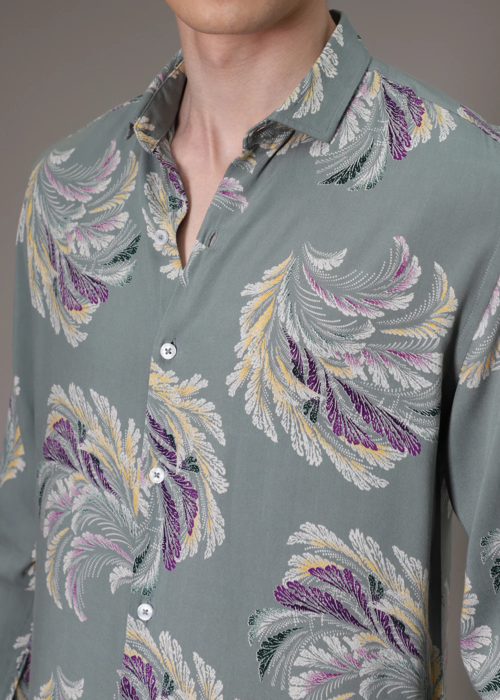 Green Leaf Abstract Feather Shirt - Image 2