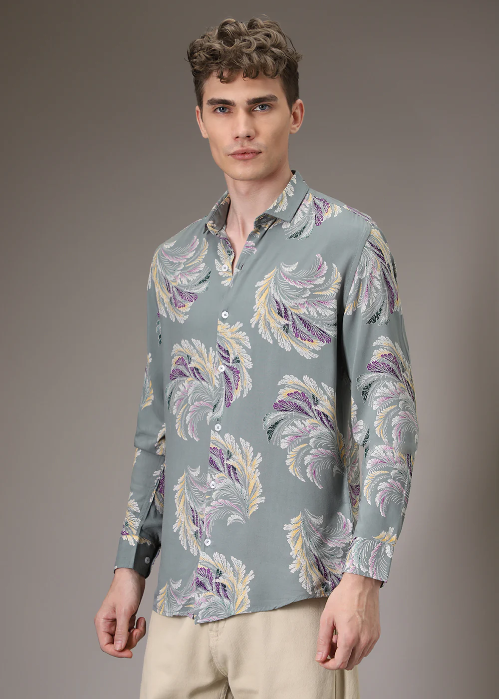 Green Leaf Abstract Feather Shirt - Image 3