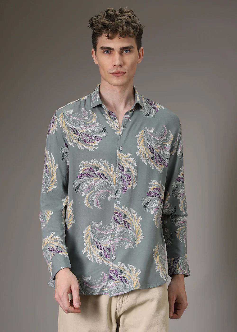 Green Leaf Abstract Feather Shirt - Image 5
