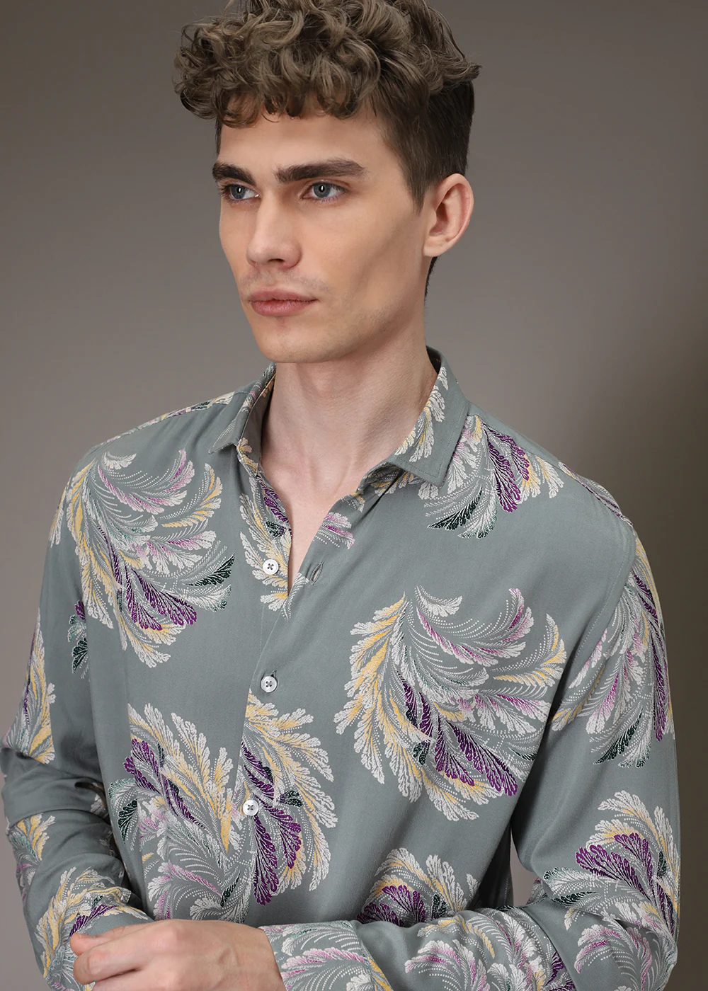 Green Leaf Abstract Feather Shirt - Image 8