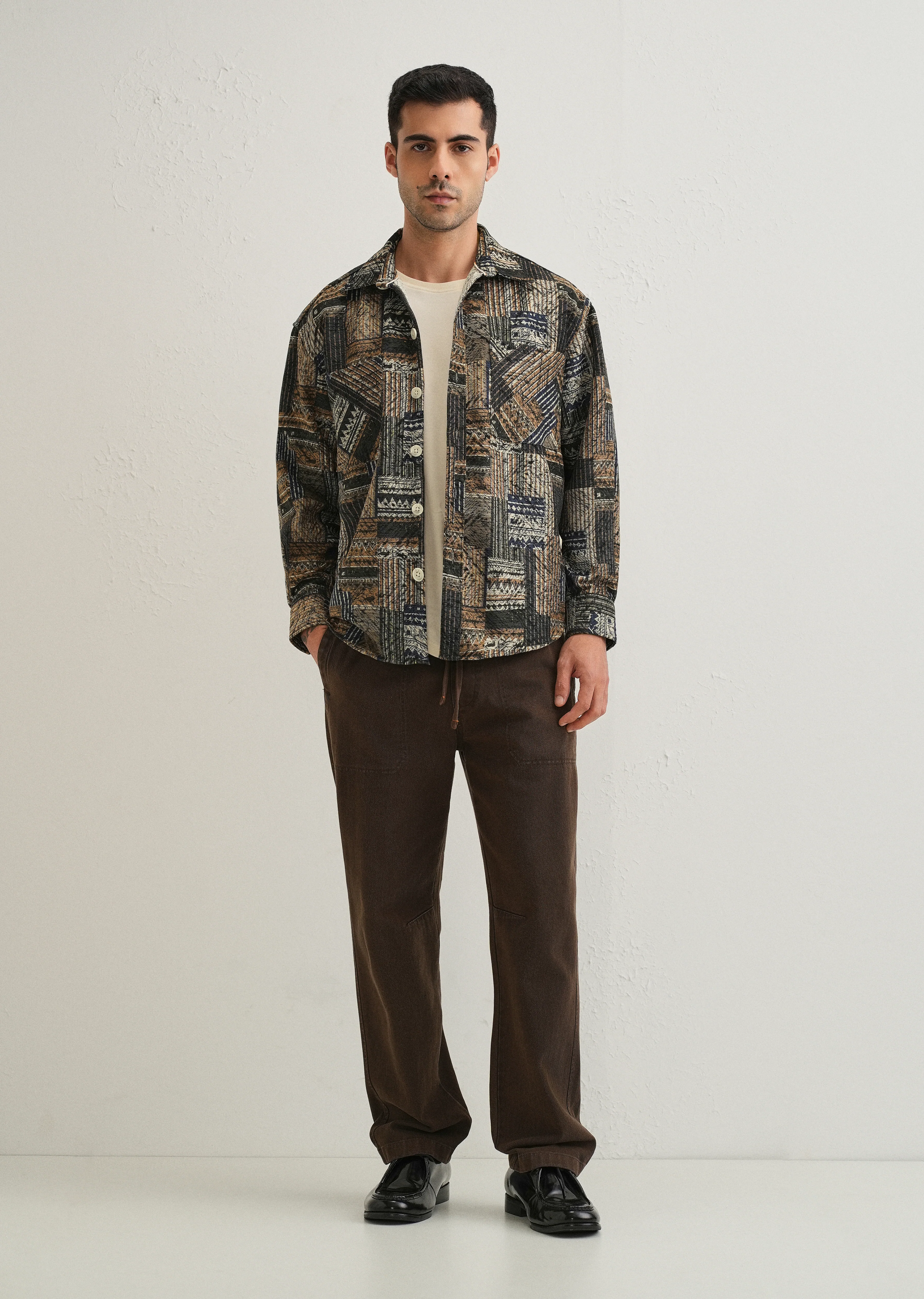 Green Line Abstract Regular Fit Shacket - Image 6