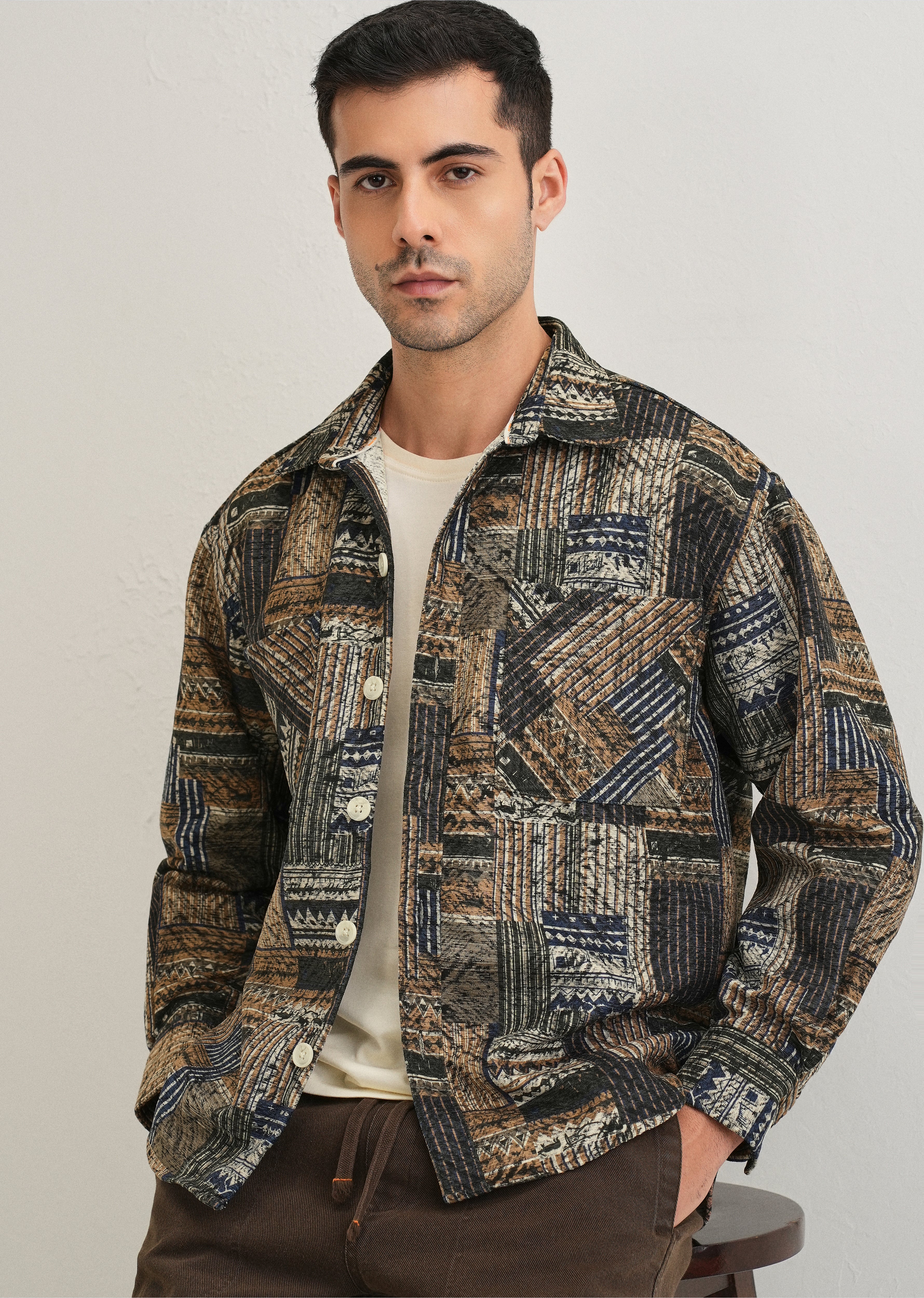 Green Line Abstract Regular Fit Shacket - Image 7