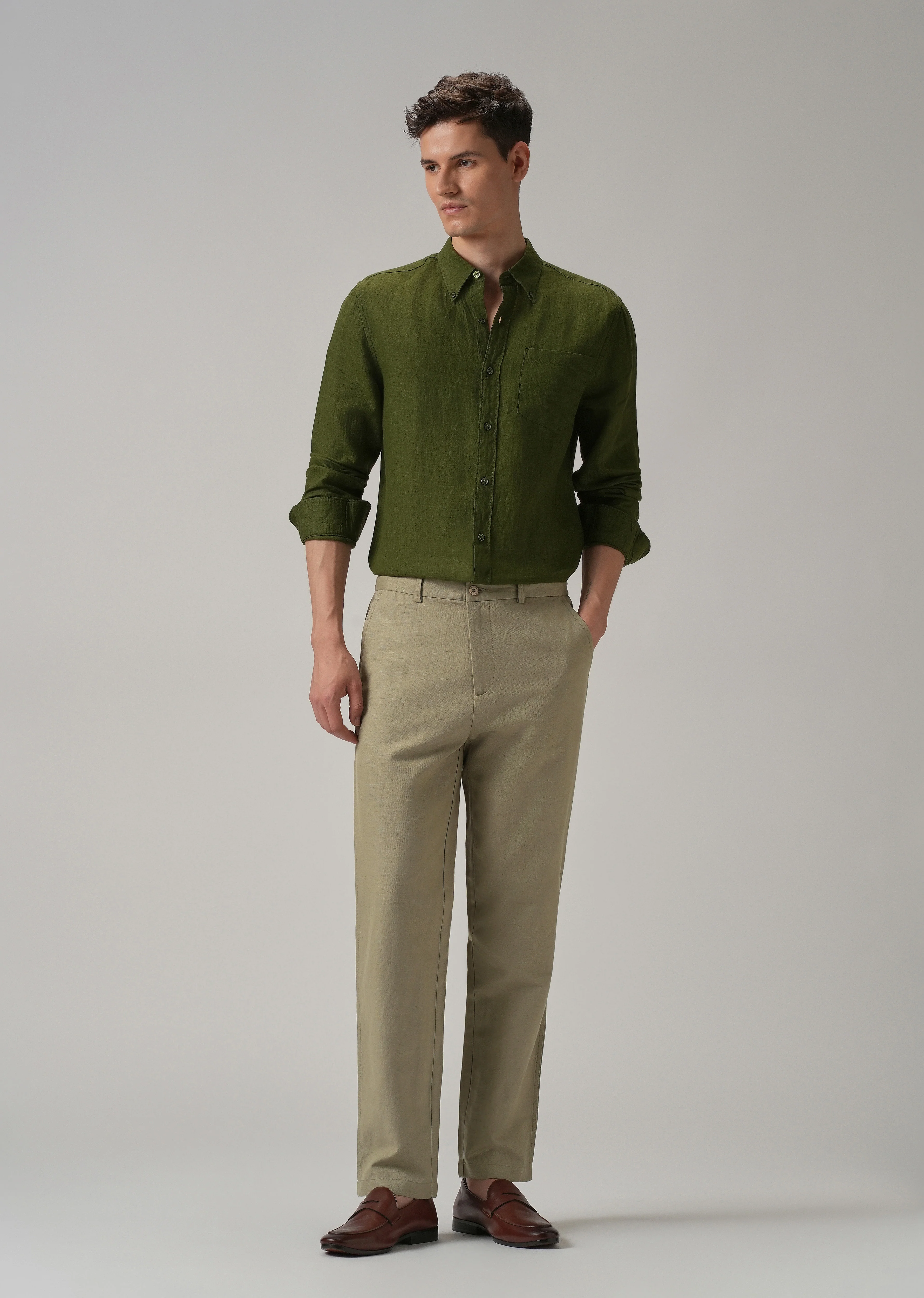 Green Linen Relaxed Fit Trouser - Image 6