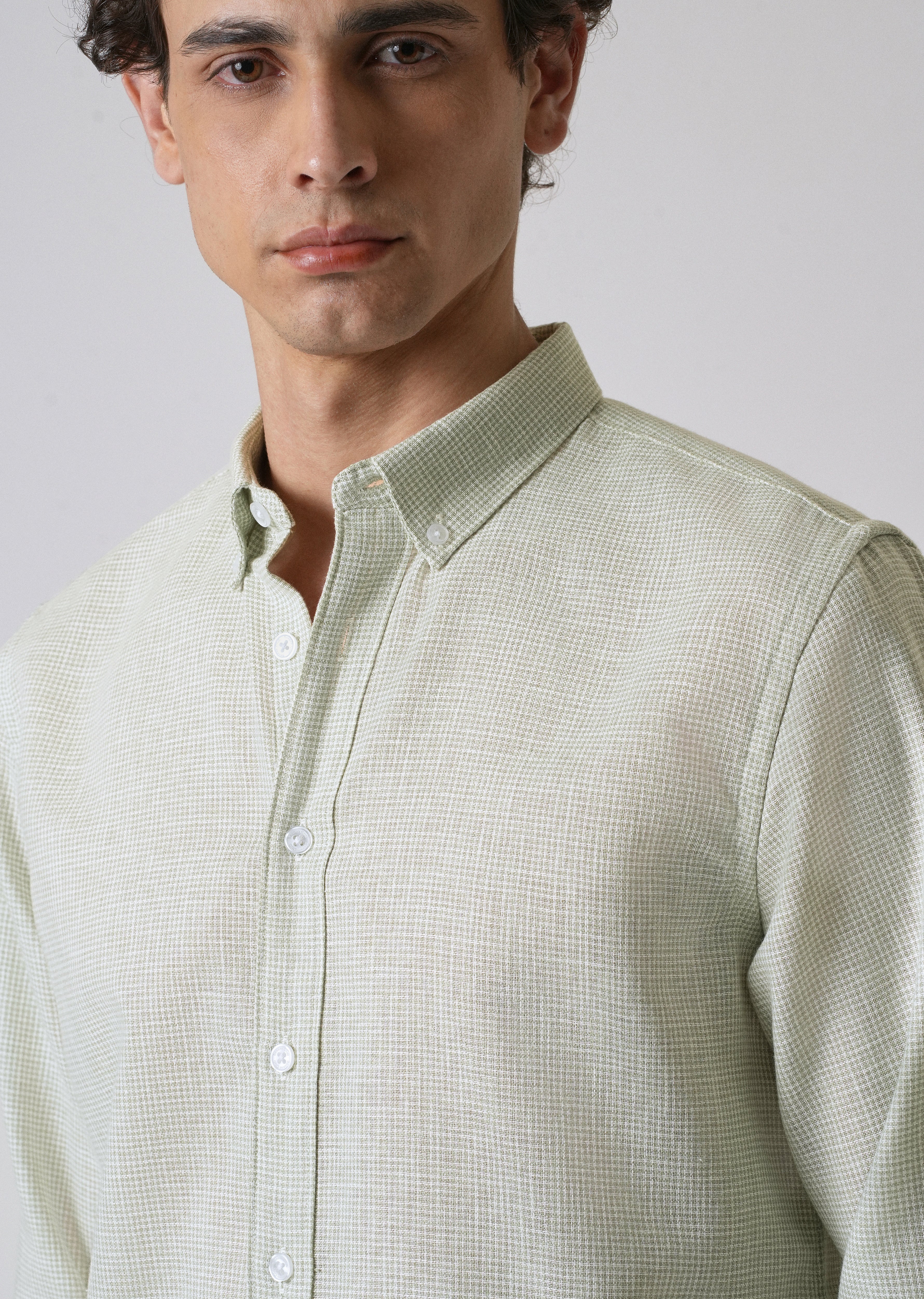 Green Micro Checks Blended Cotton Shirt - Image 2