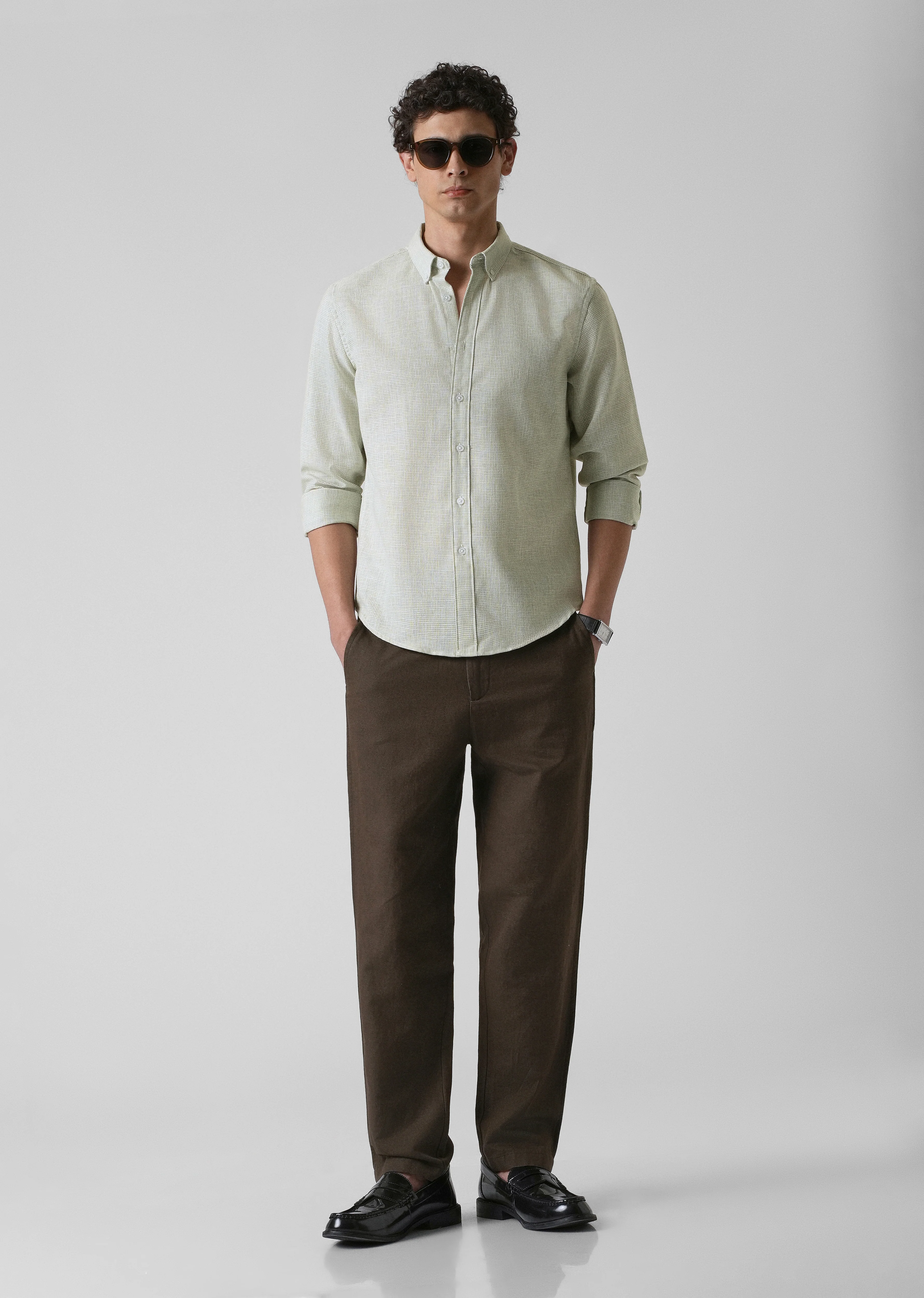 Green Micro Checks Blended Cotton Shirt - Image 6