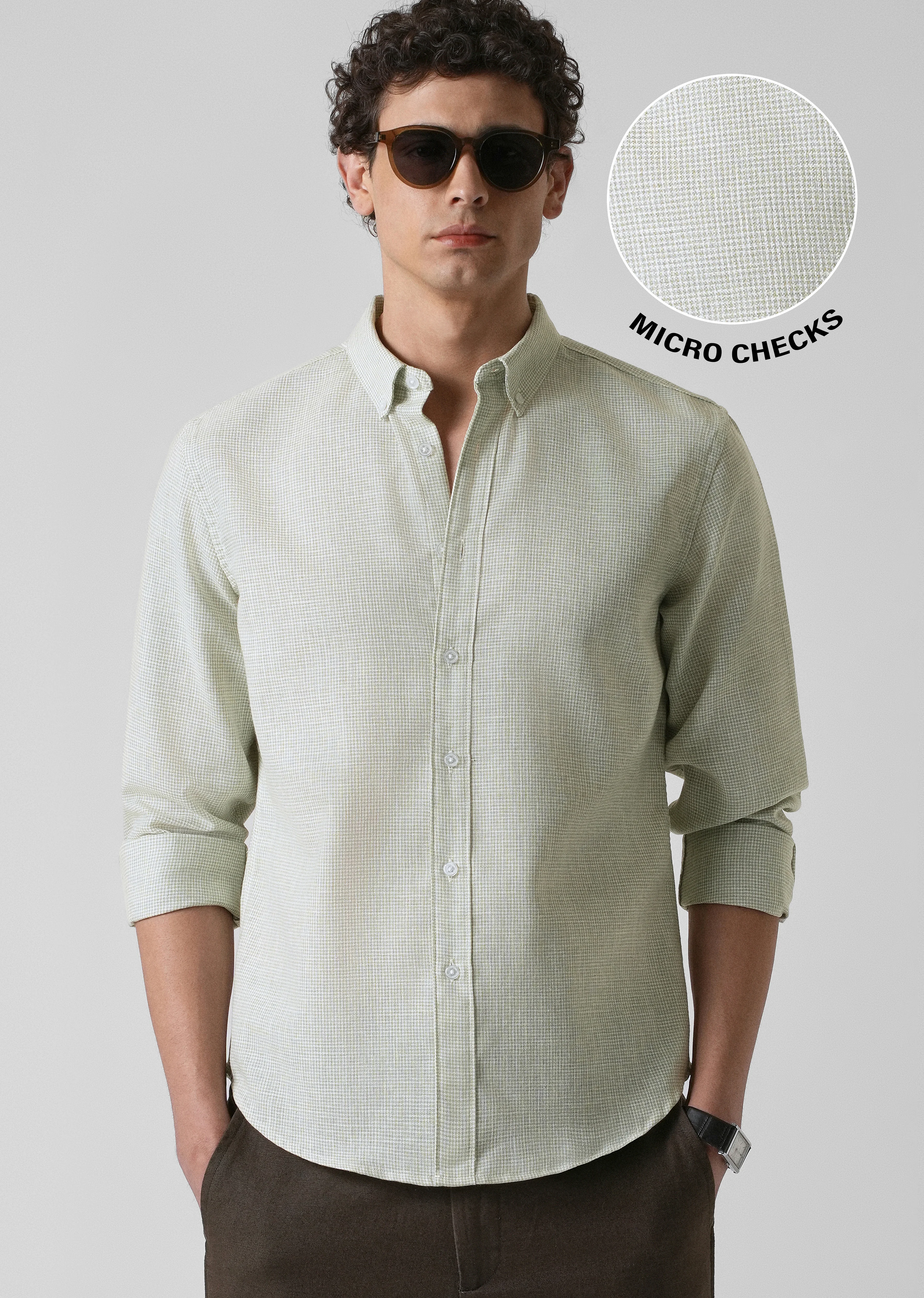 Green Micro Checks Blended Cotton Shirt - Image 7