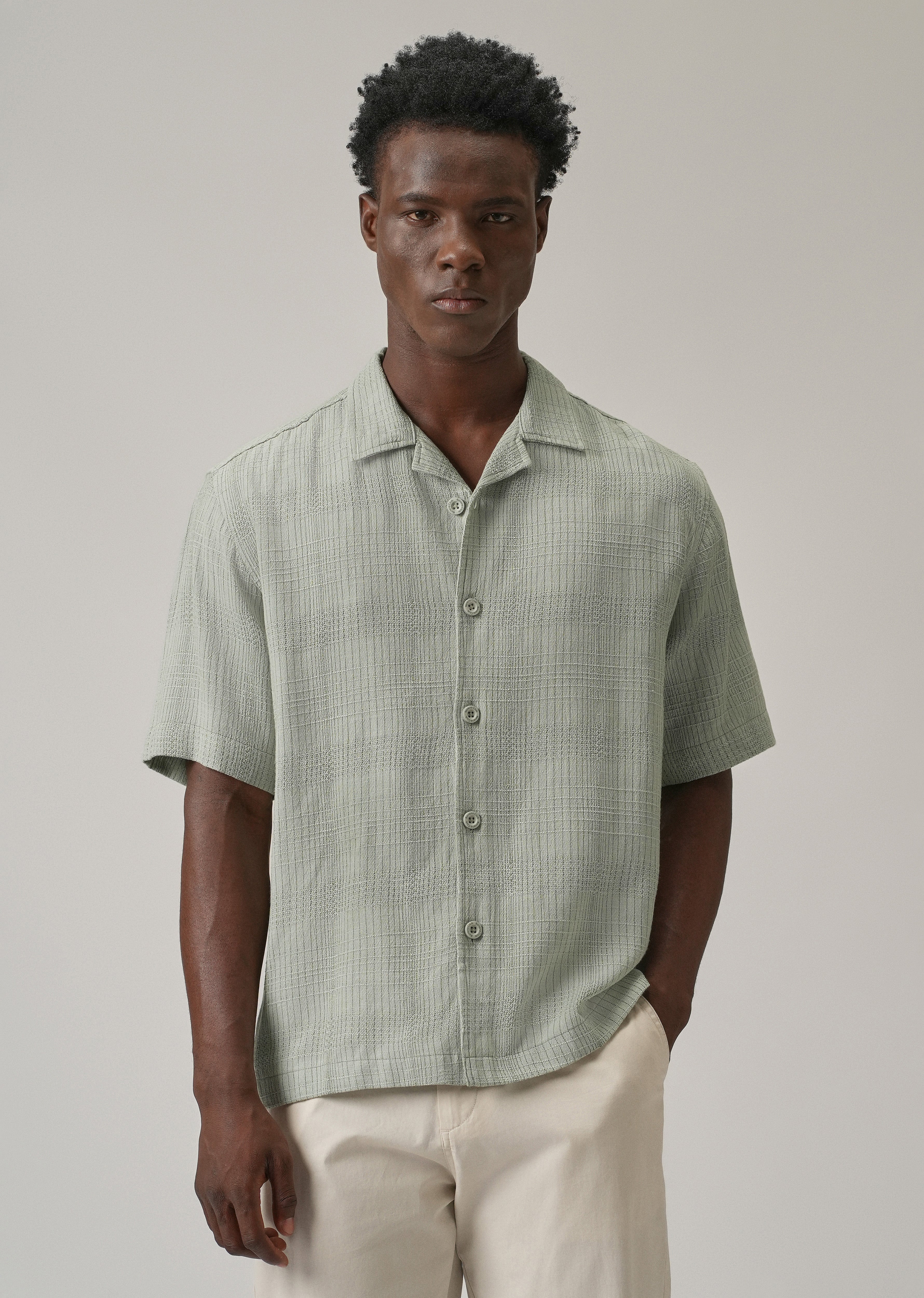 Green Open Weave Cotton Shirt - Image 3
