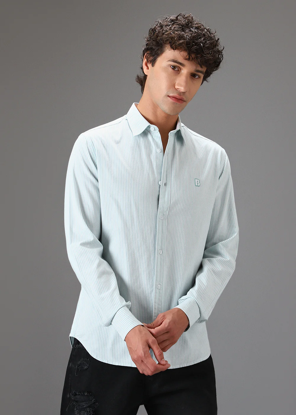 Green Pin Stripe Shirt - Image 2