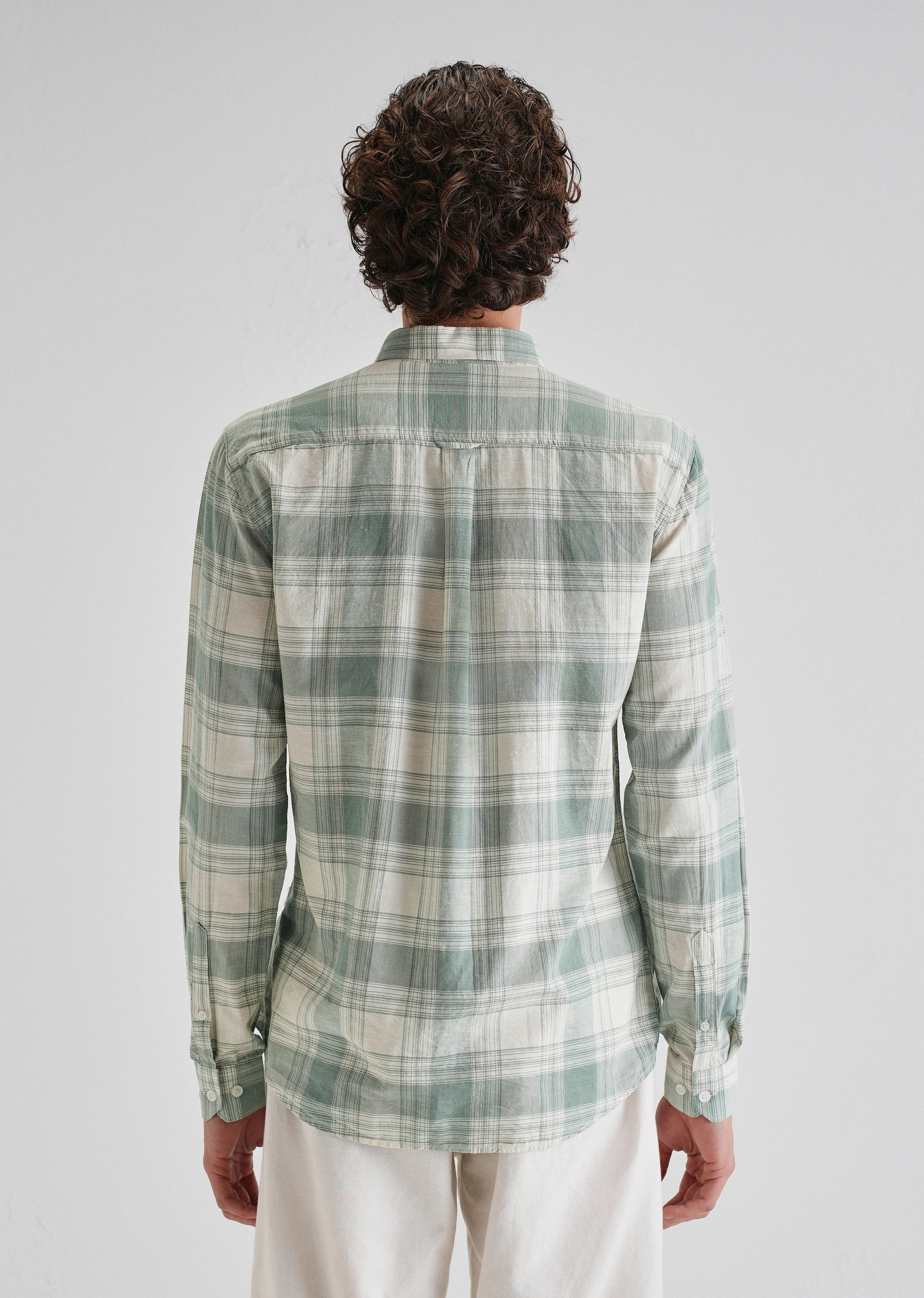 Green Plaid Checked Cotton Linen Shirt - Image 2