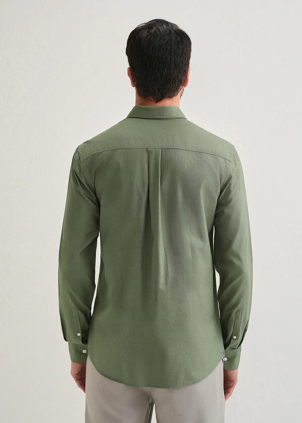 Green Plain Cotton Oxford Shirt - Image 2