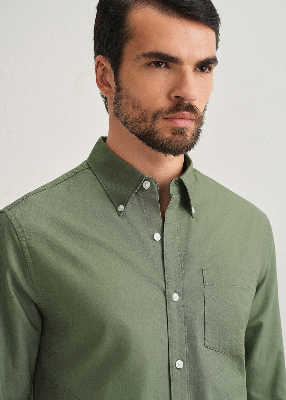 Green Plain Cotton Oxford Shirt - Image 5