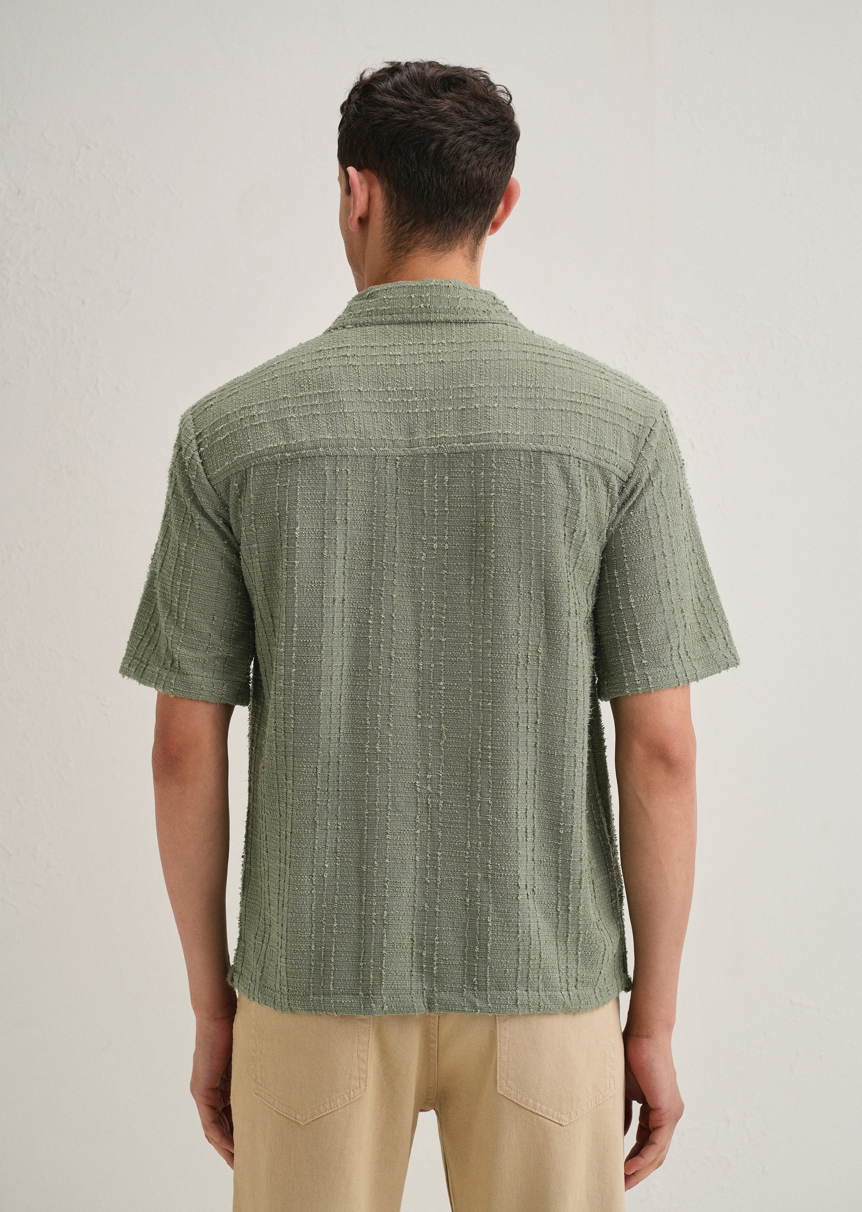 Green Plain Cuban Collar Knitted Shirt - Image 2