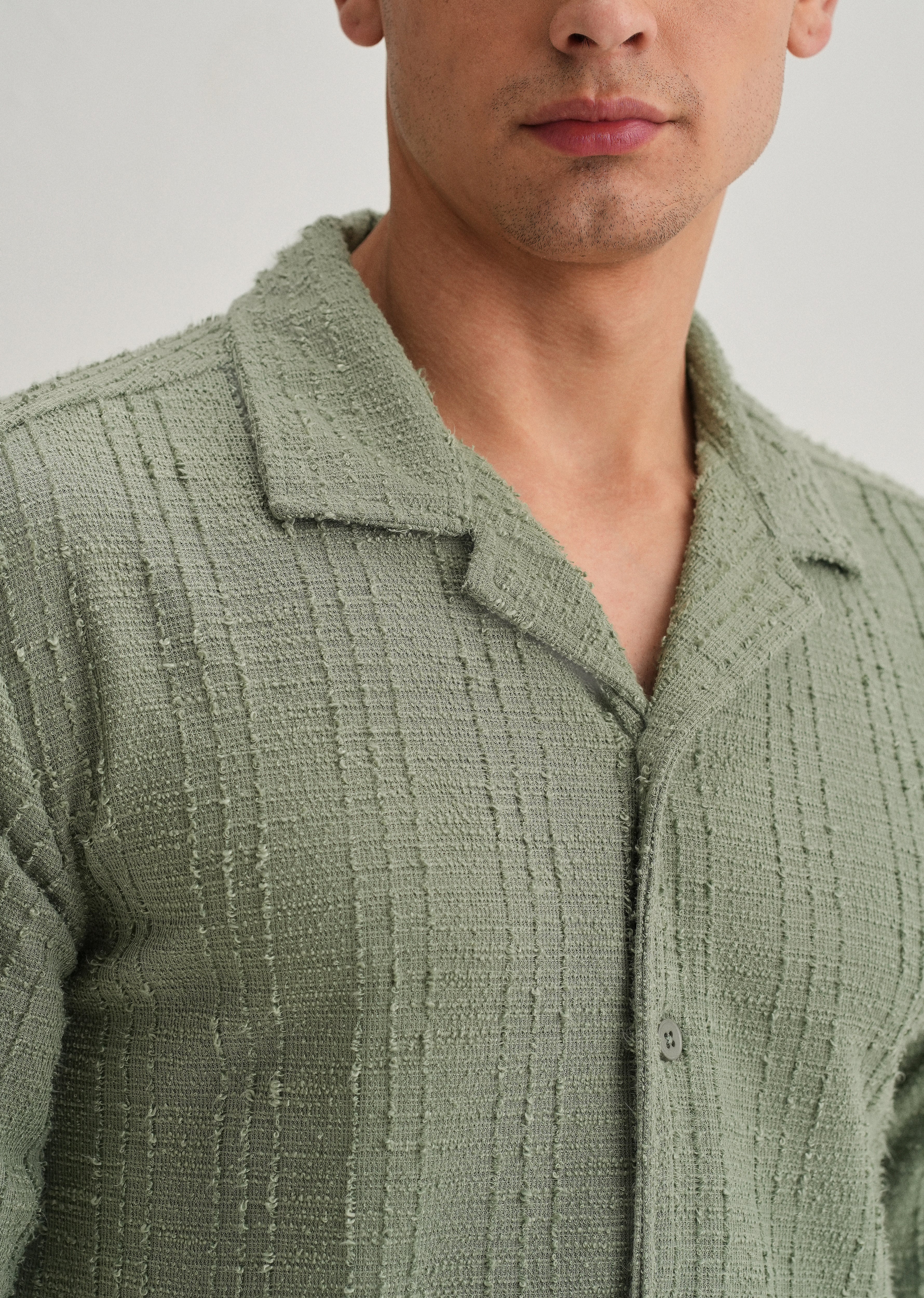 Green Plain Cuban Collar Knitted Shirt - Image 5