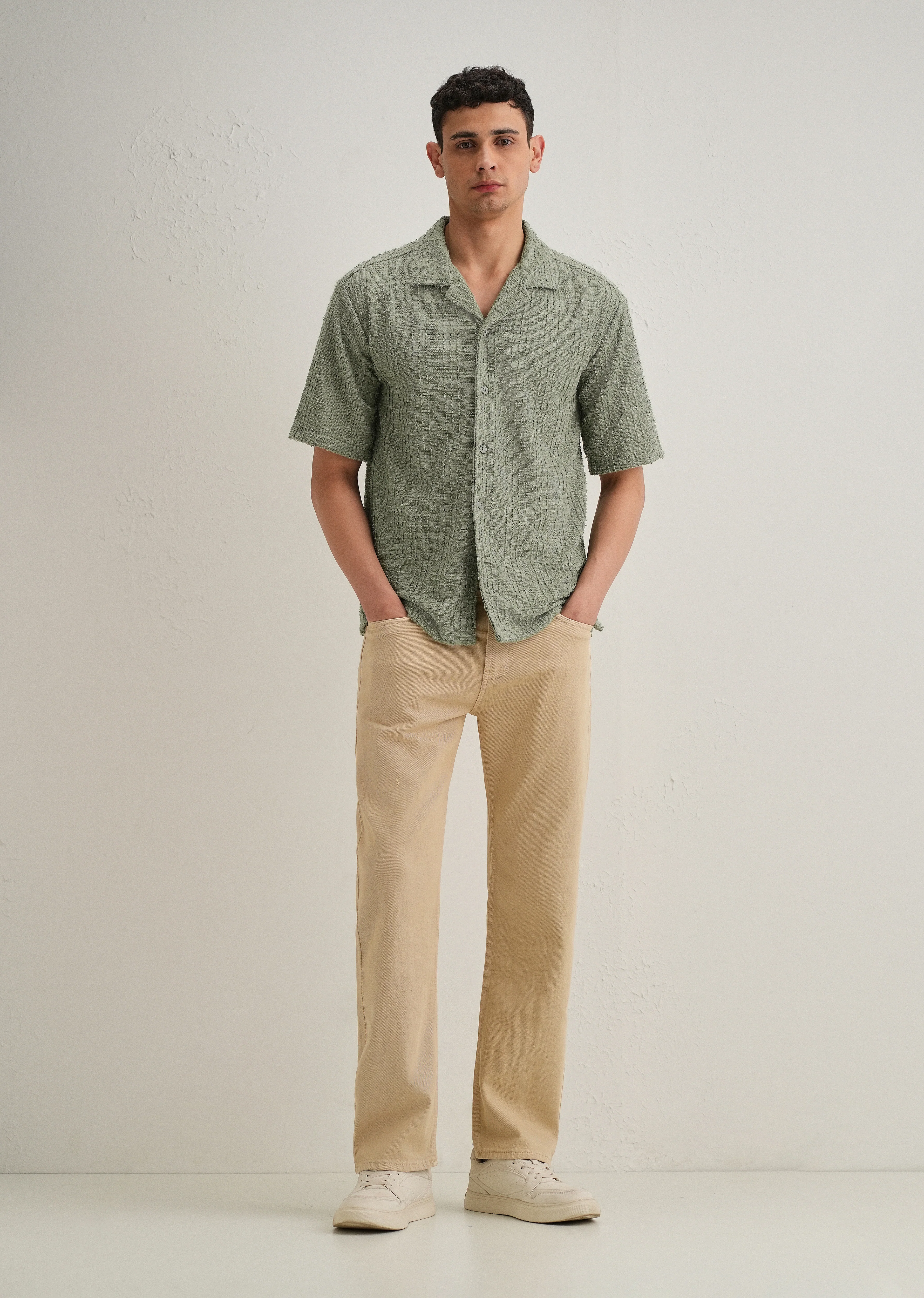 Green Plain Cuban Collar Knitted Shirt - Image 6