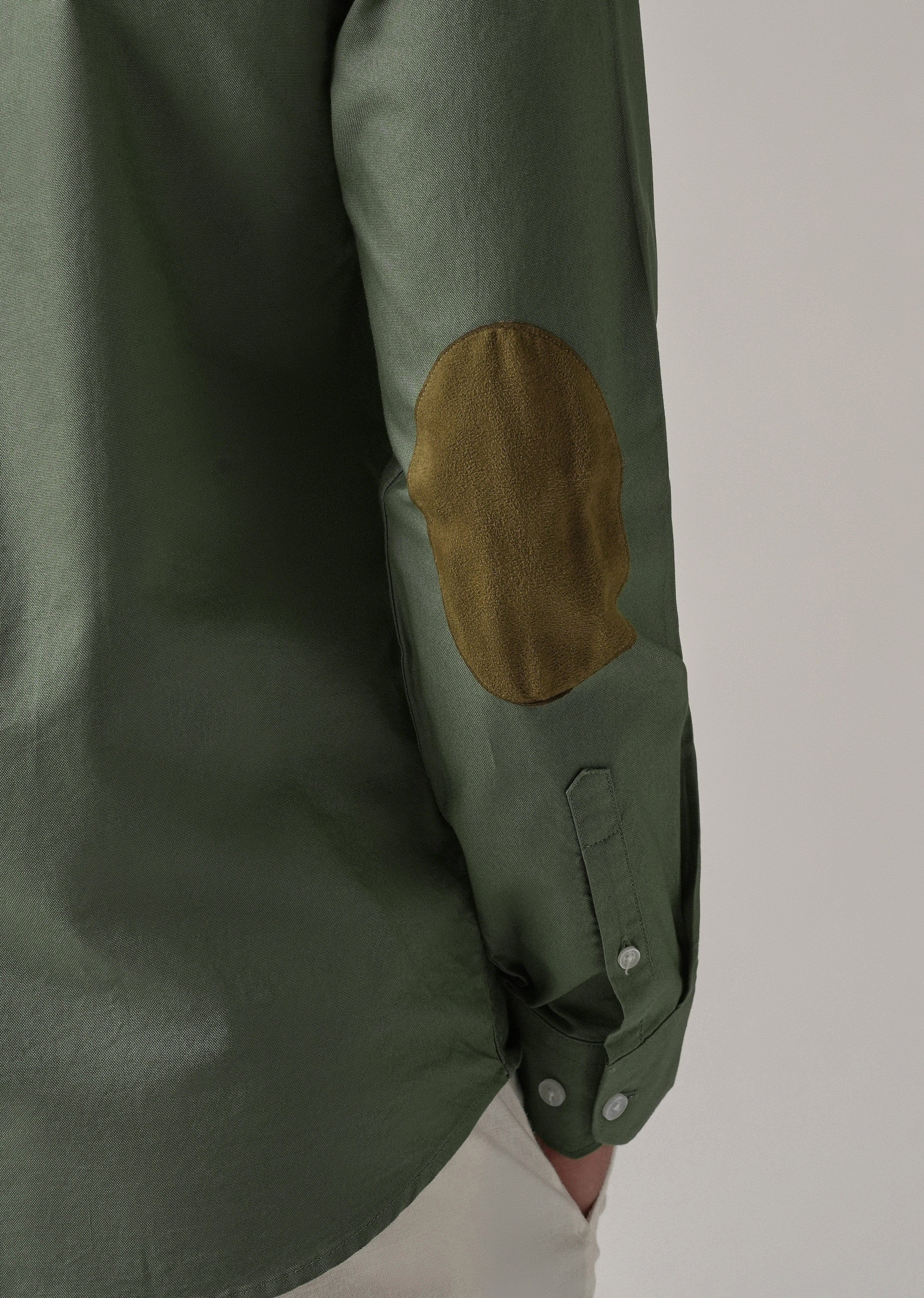 Green Plain Elbow Patch Oxford Shirt - Image 2
