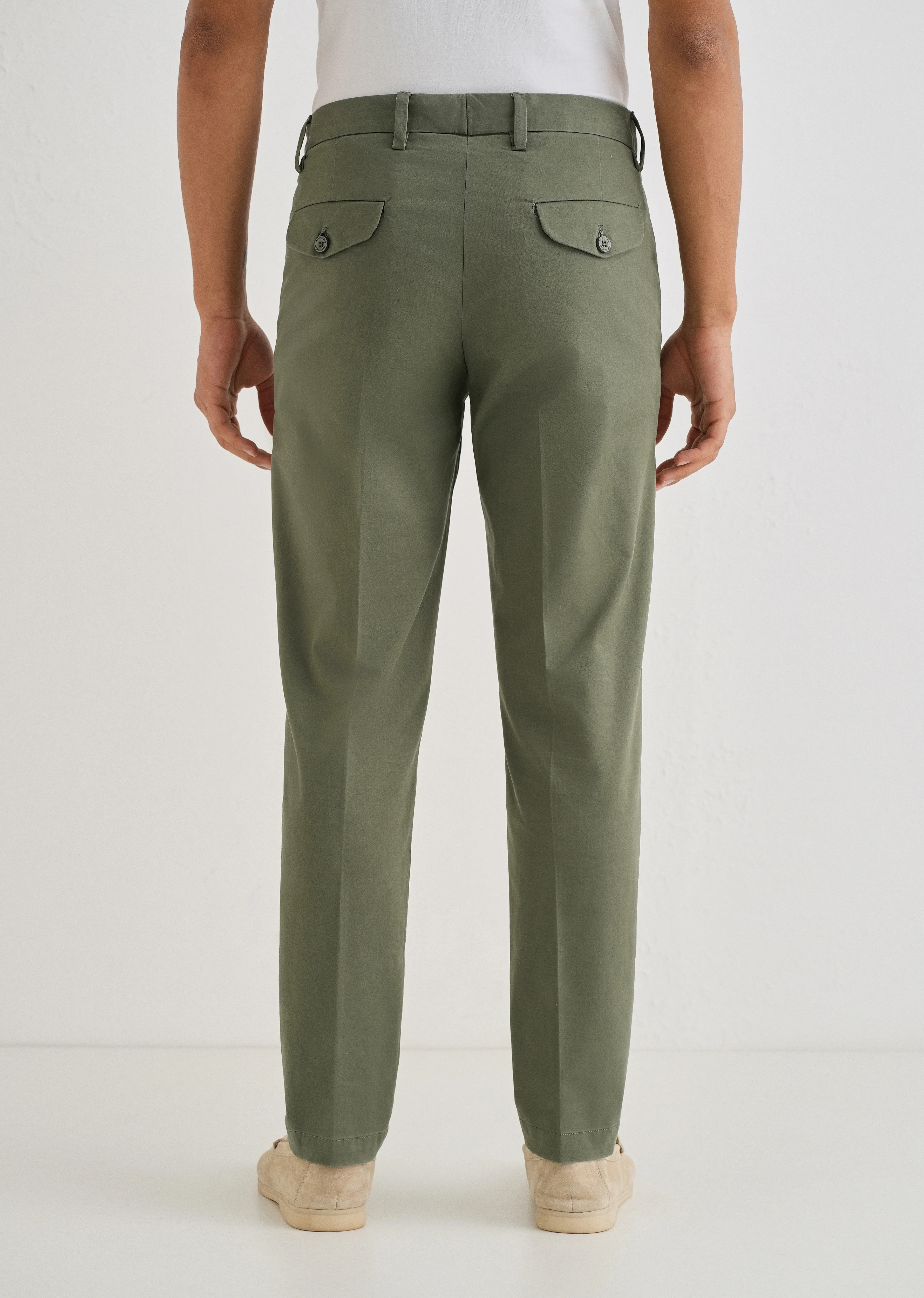 Green Plain Pleated Chinos - Image 2