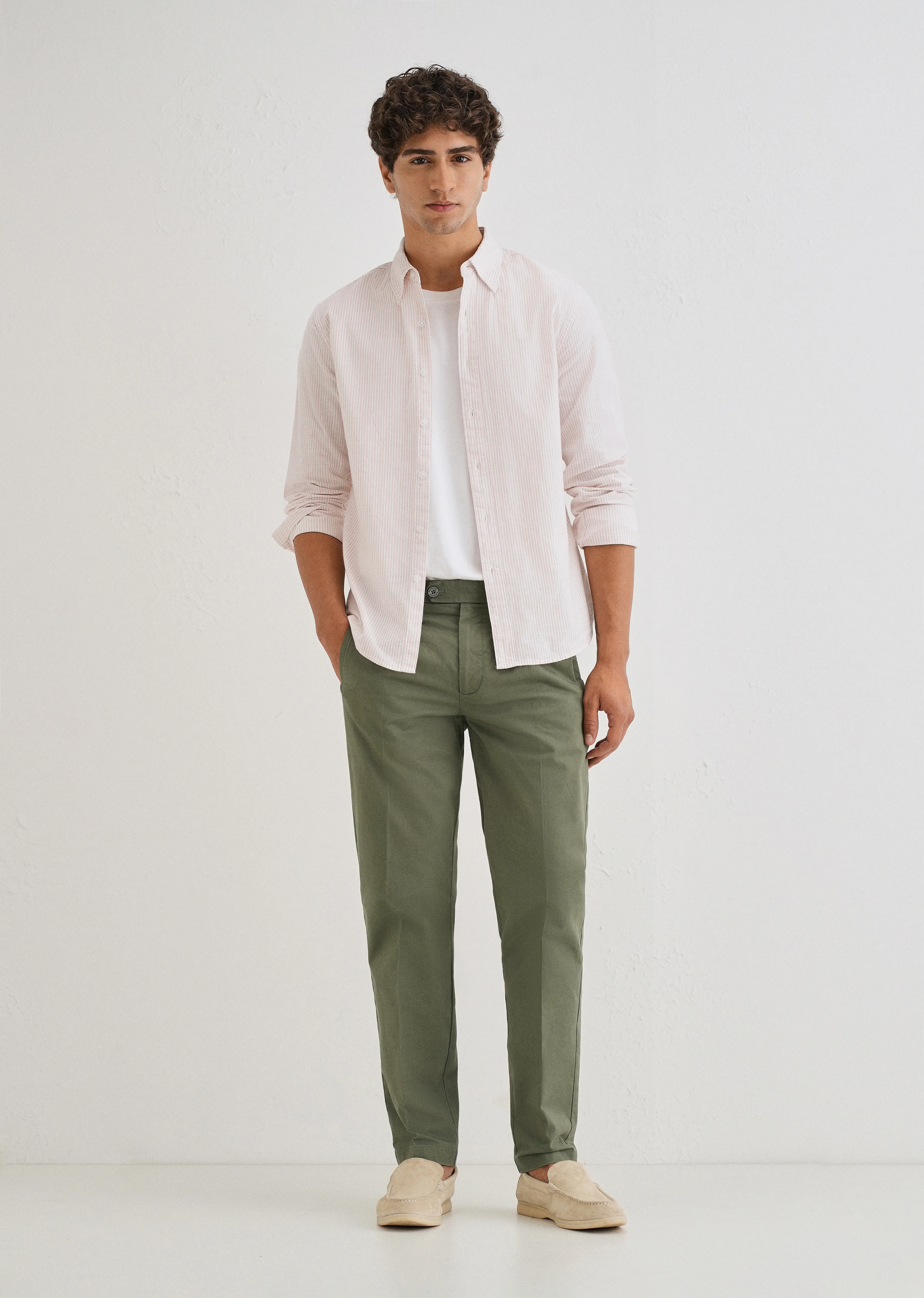 Green Plain Pleated Chinos - Image 6