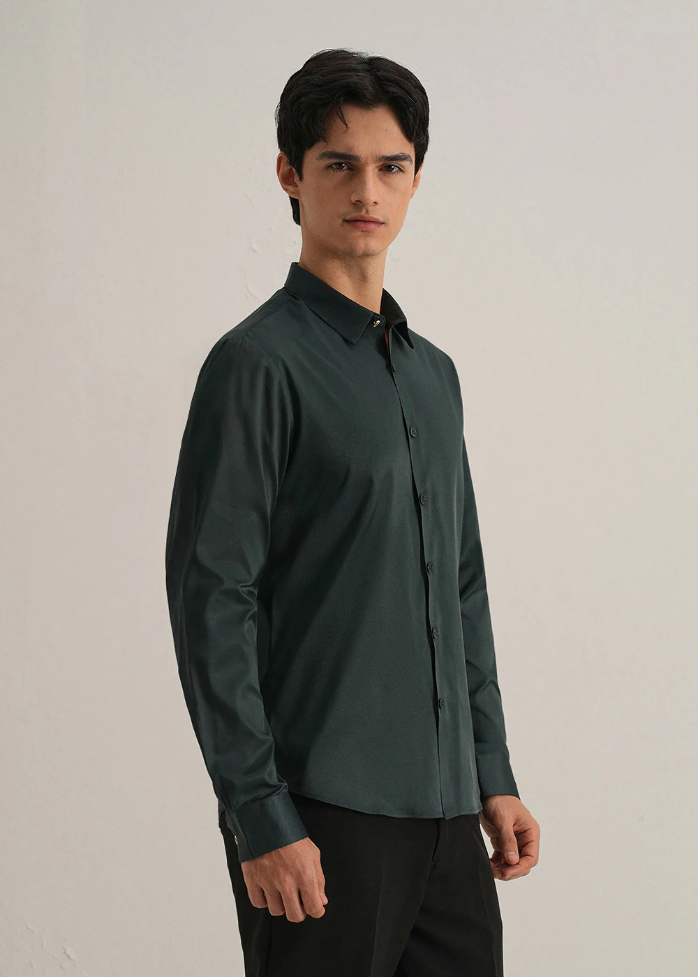 Green Plain Stitchless Placket Shirt - Image 5