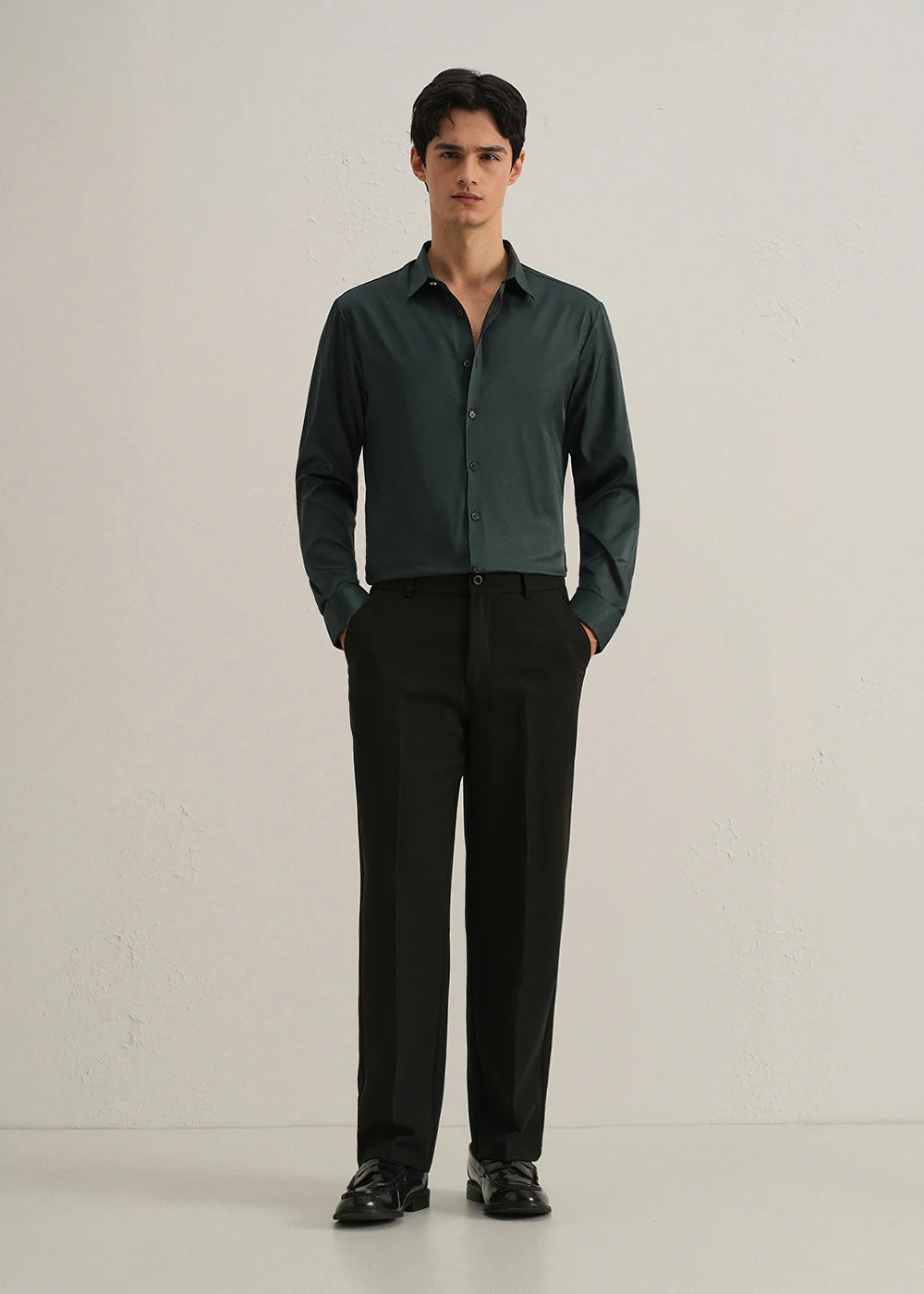 Green Plain Stitchless Placket Shirt - Image 6