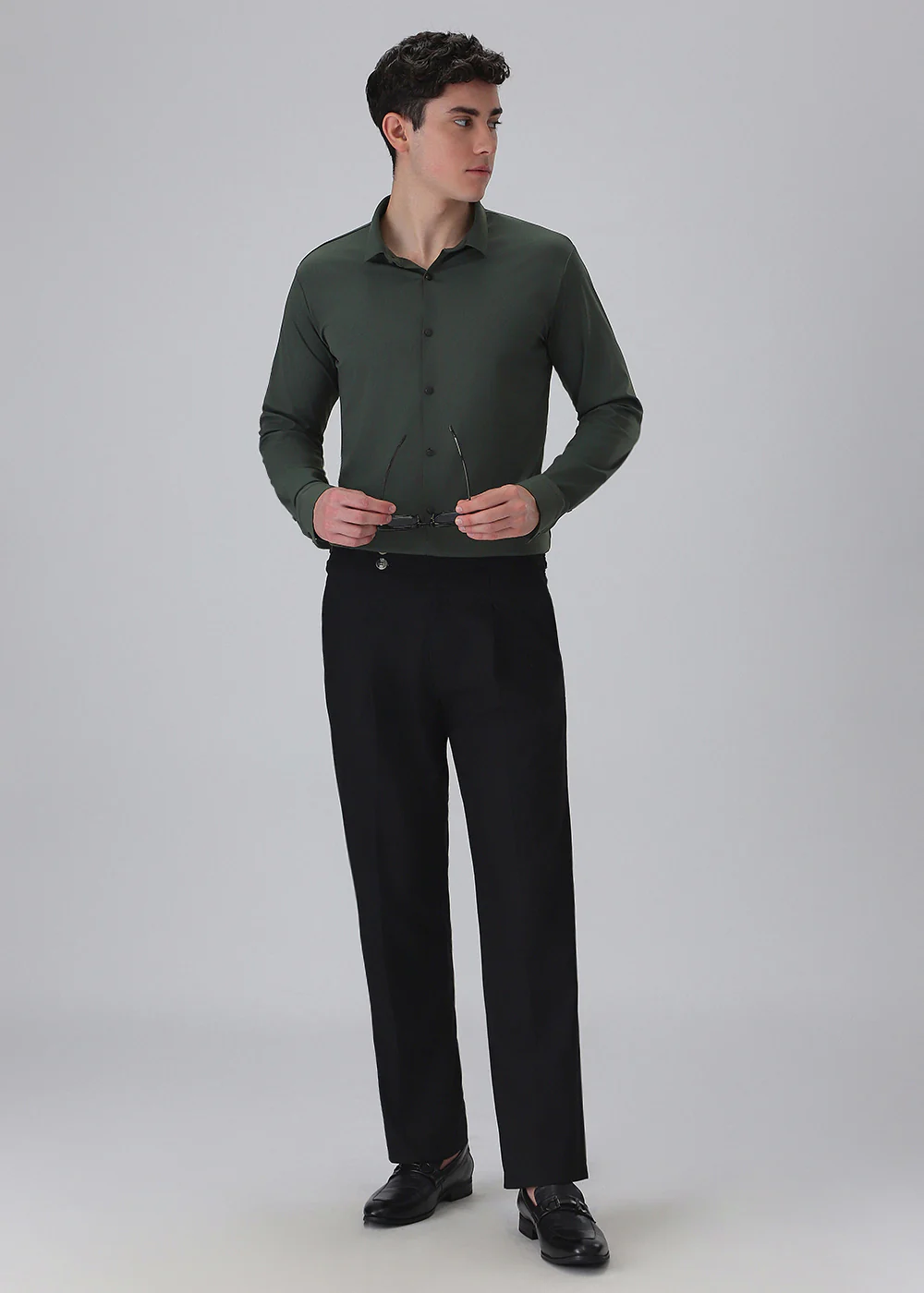 Green Plain Stitchless Stretch Shirt - Image 6