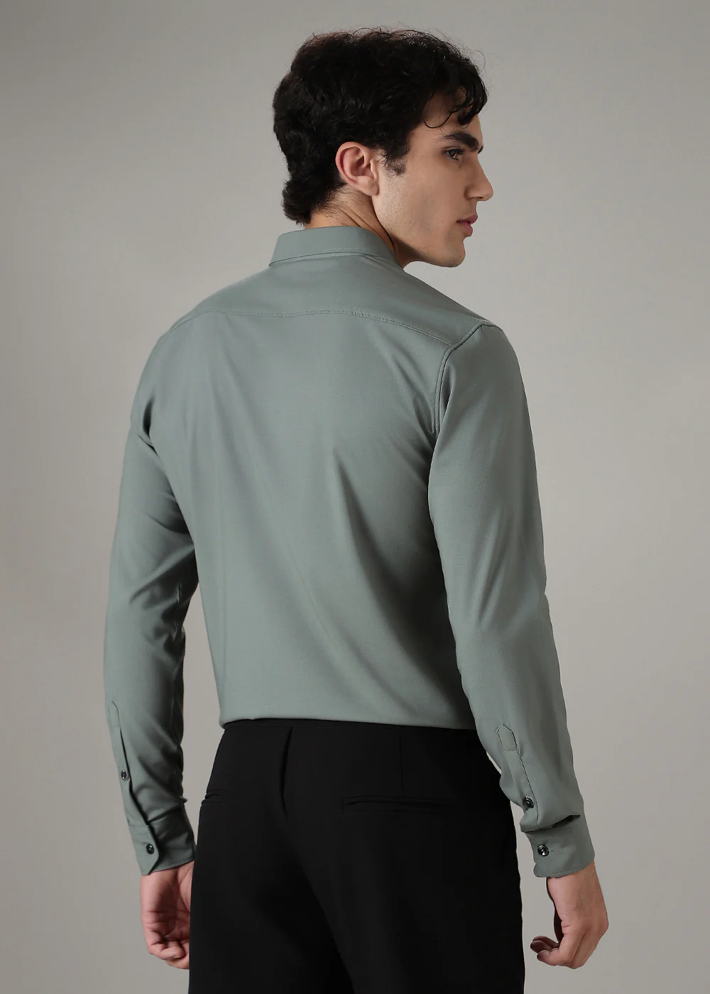 Green Plain Wrinkle Free Shirt - Image 4