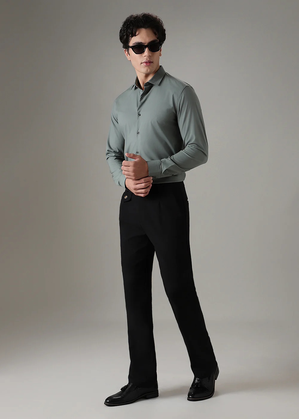 Green Plain Wrinkle Free Shirt - Image 6