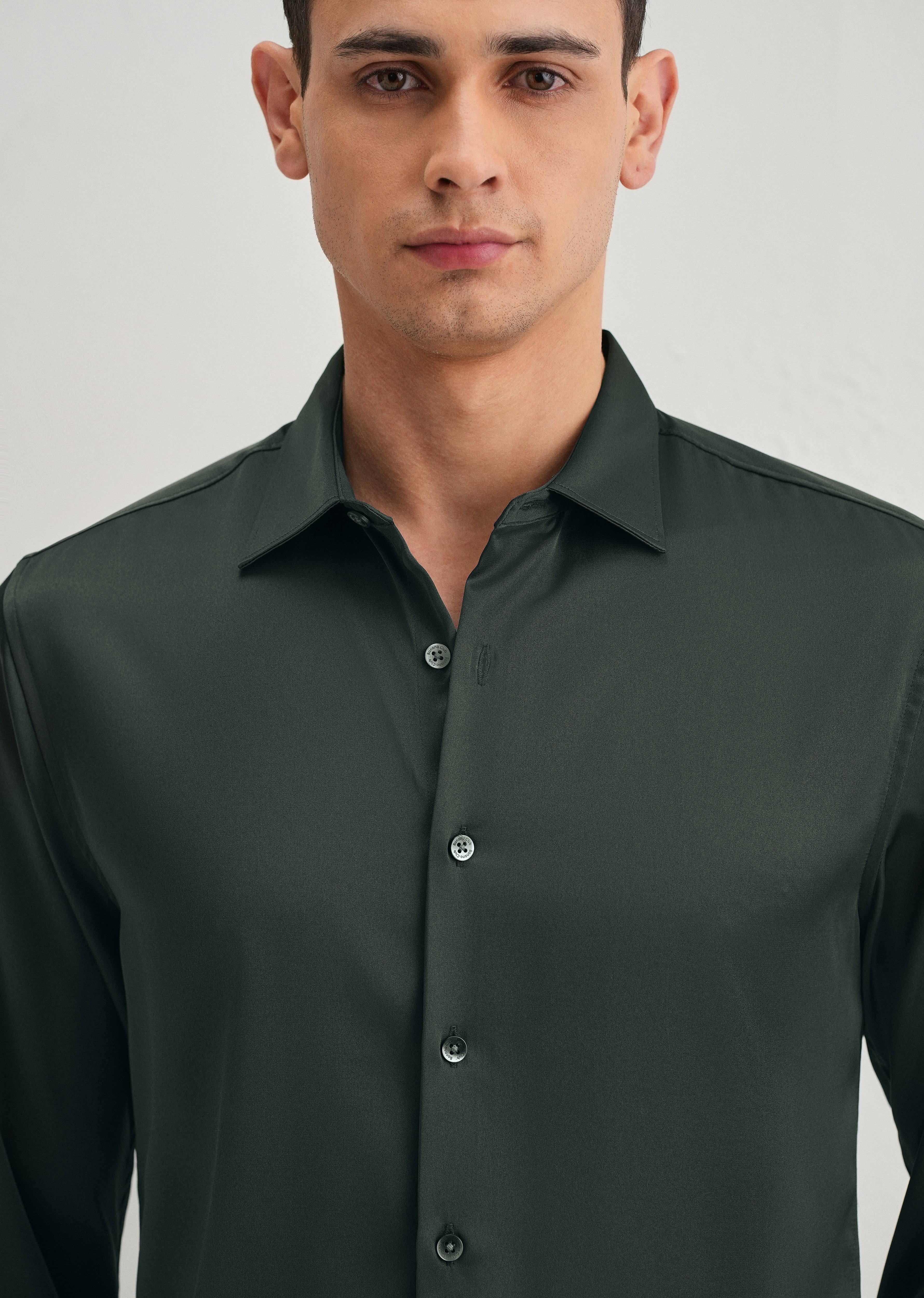 Green Premium Satin-Finish Plain Shirt - Image 3