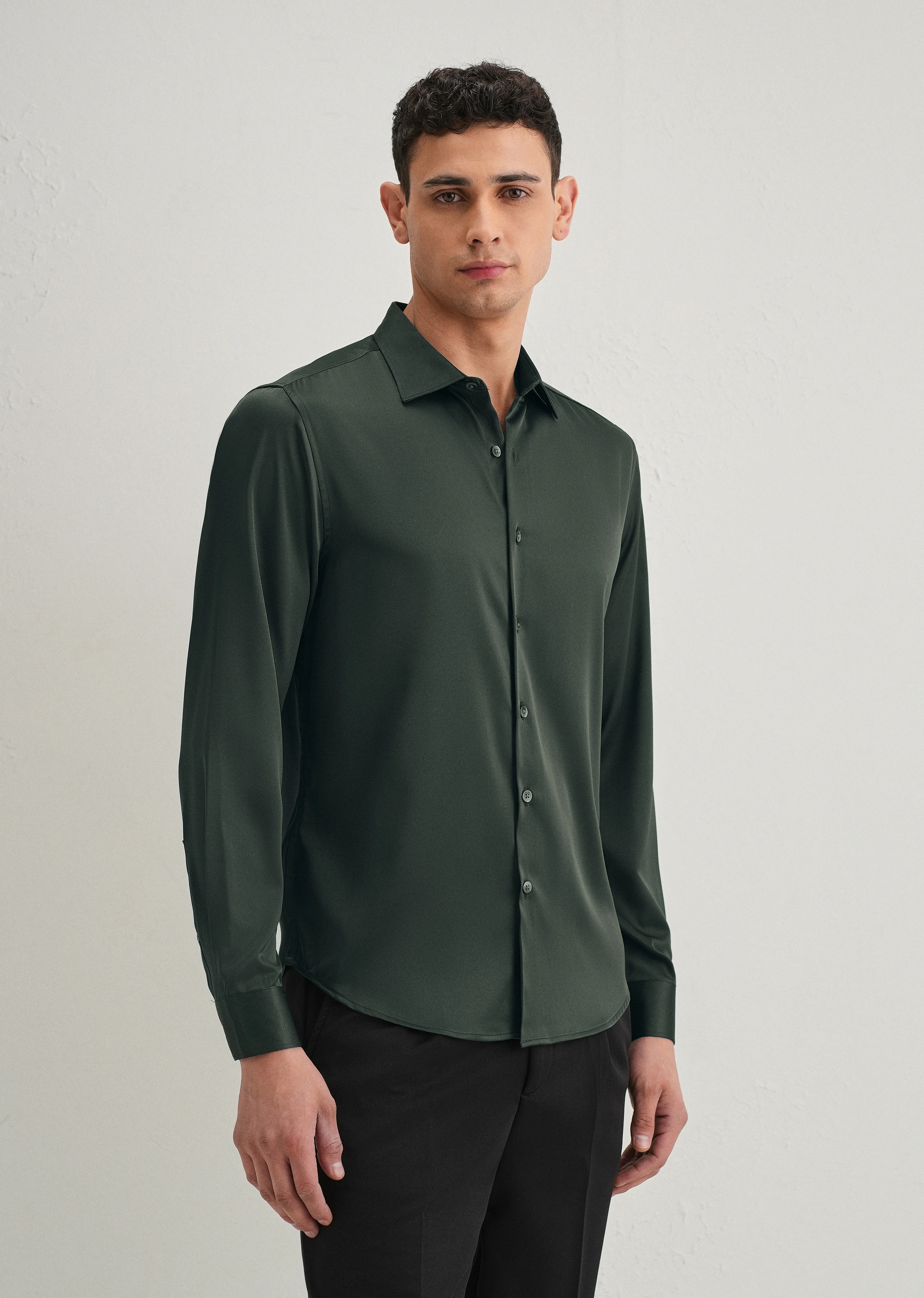 Green Premium Satin-Finish Plain Shirt - Image 6