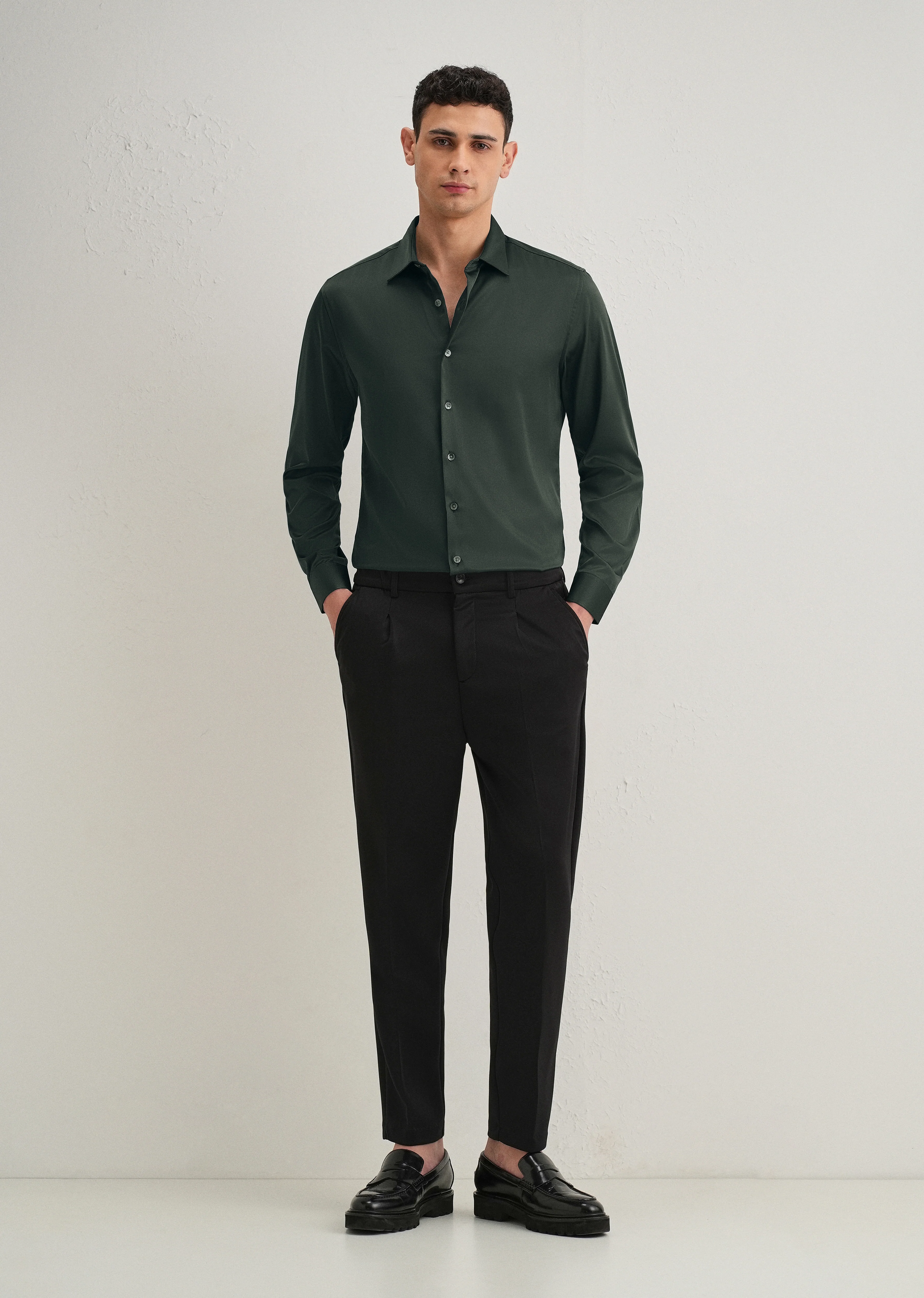 Green Premium Satin-Finish Plain Shirt - Image 7