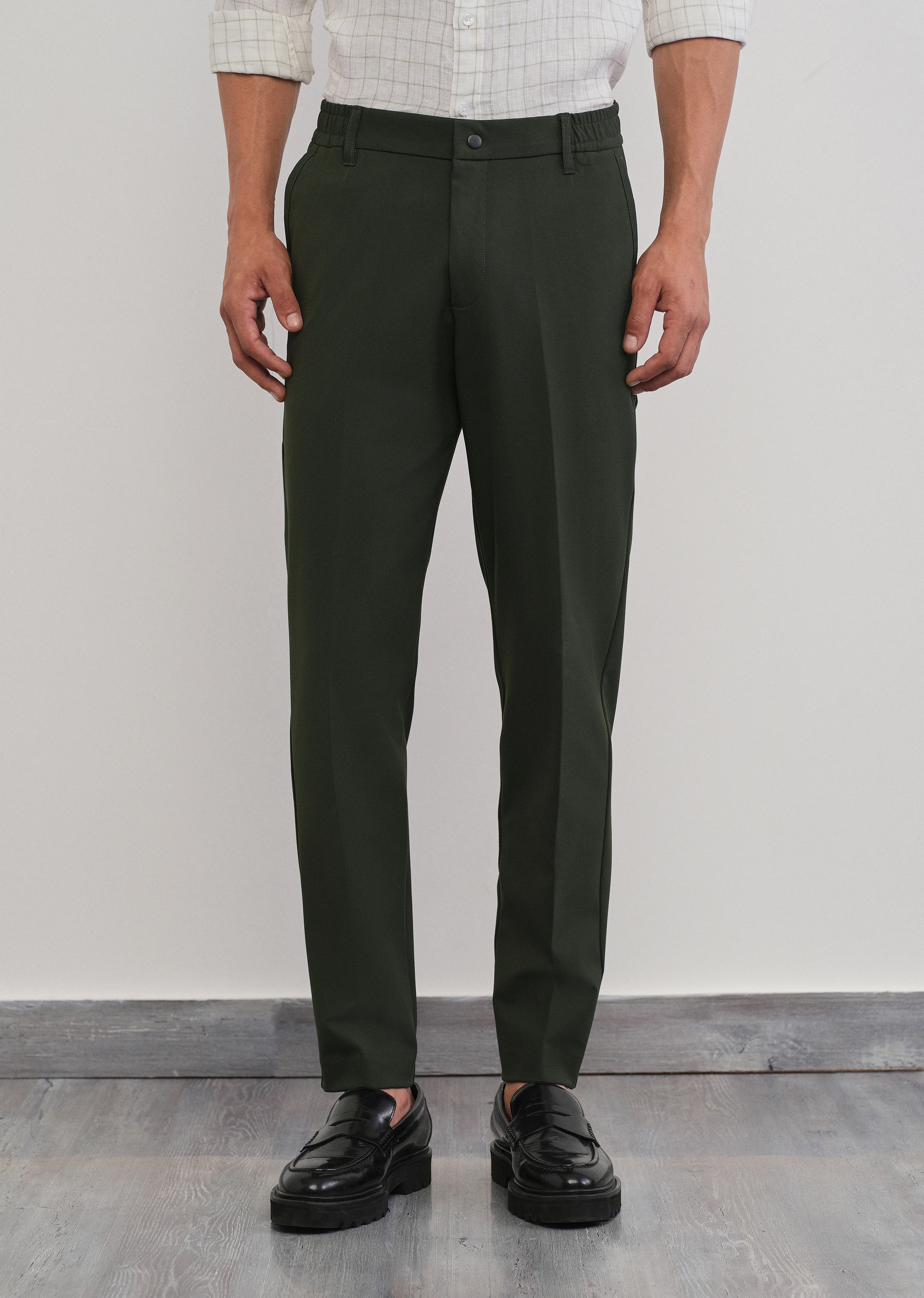 Green Semi-Elastic Slim Fit Trouser - Image 3