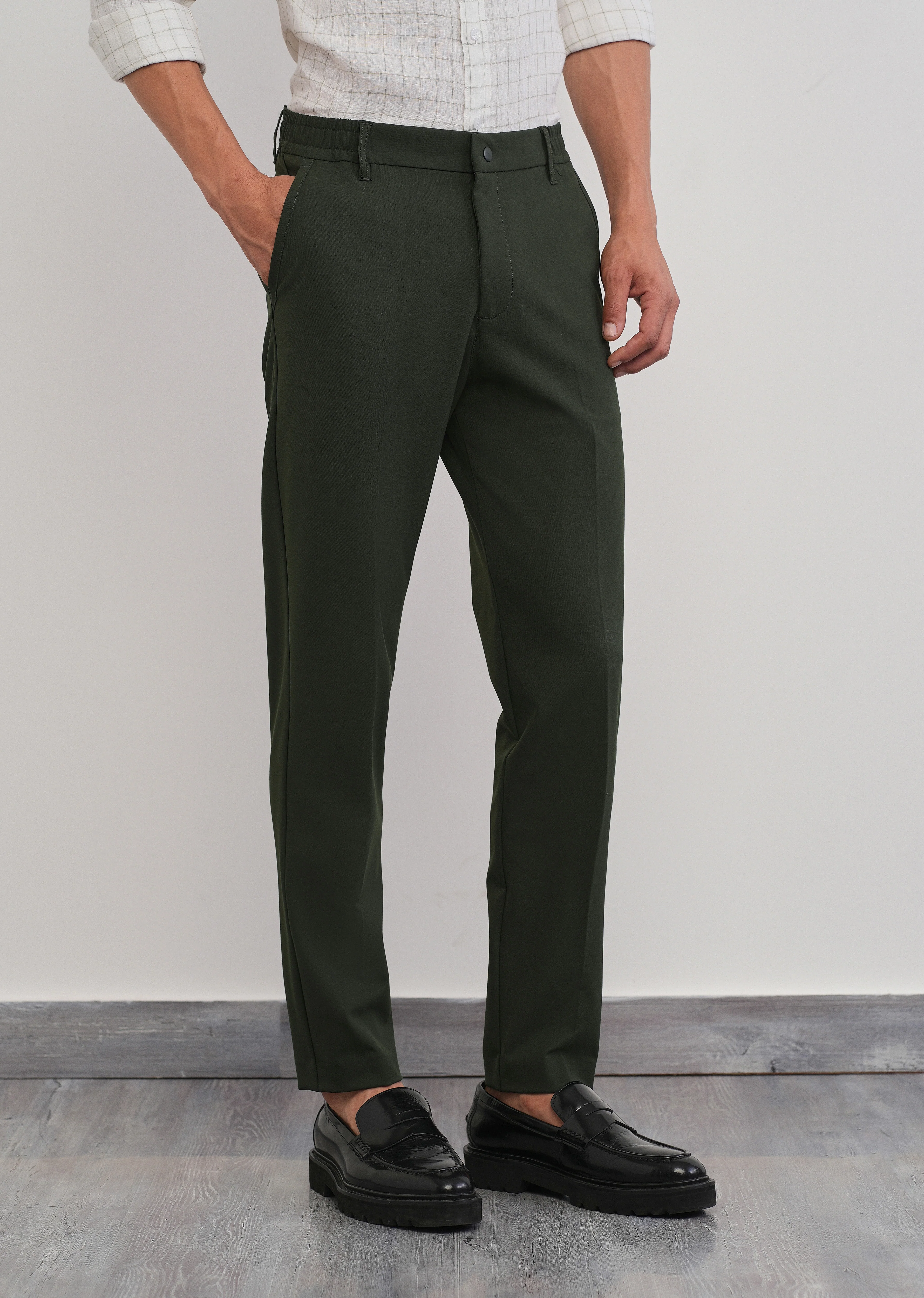 Green Semi-Elastic Slim Fit Trouser - Image 4