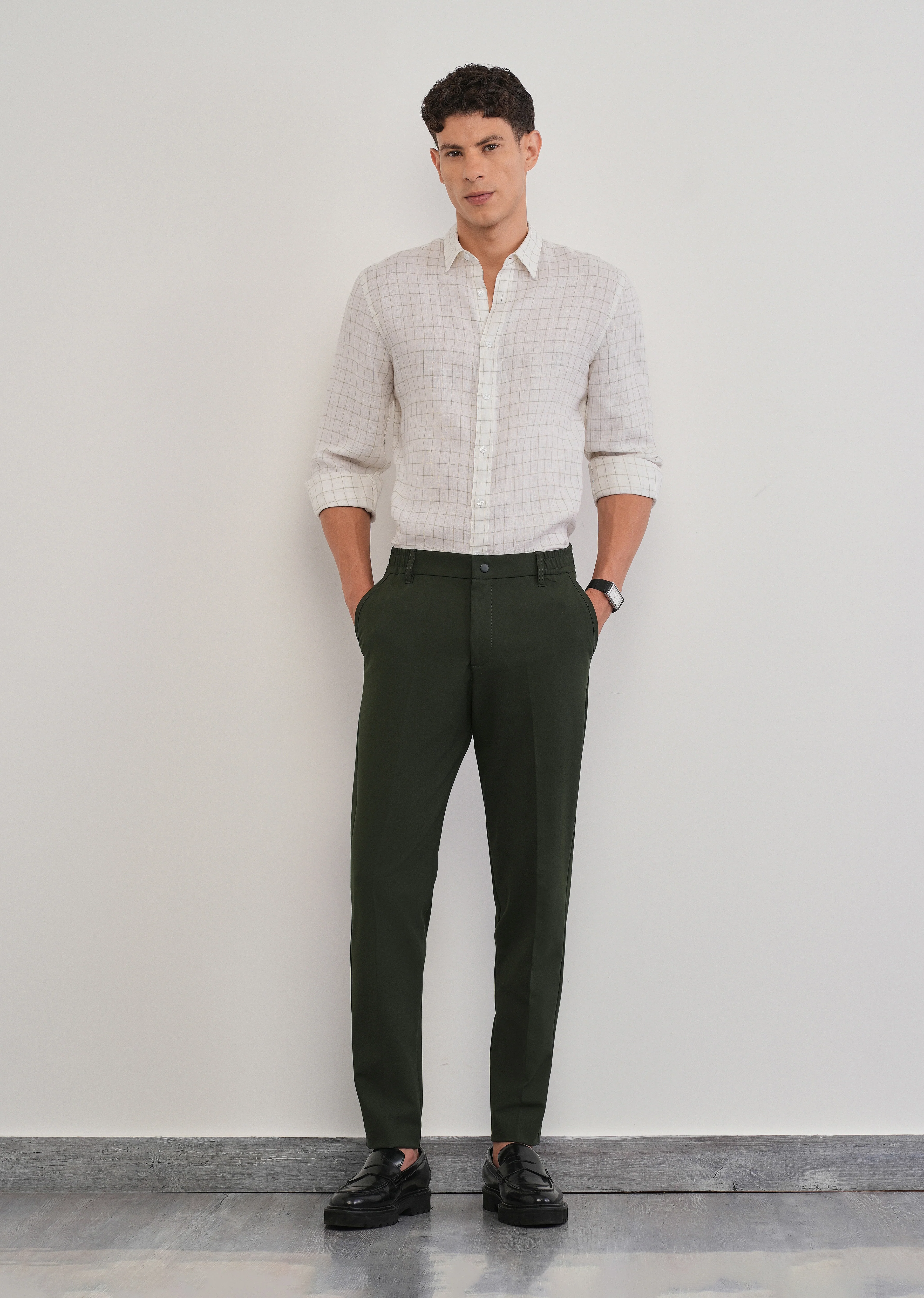 Green Semi-Elastic Slim Fit Trouser - Image 6