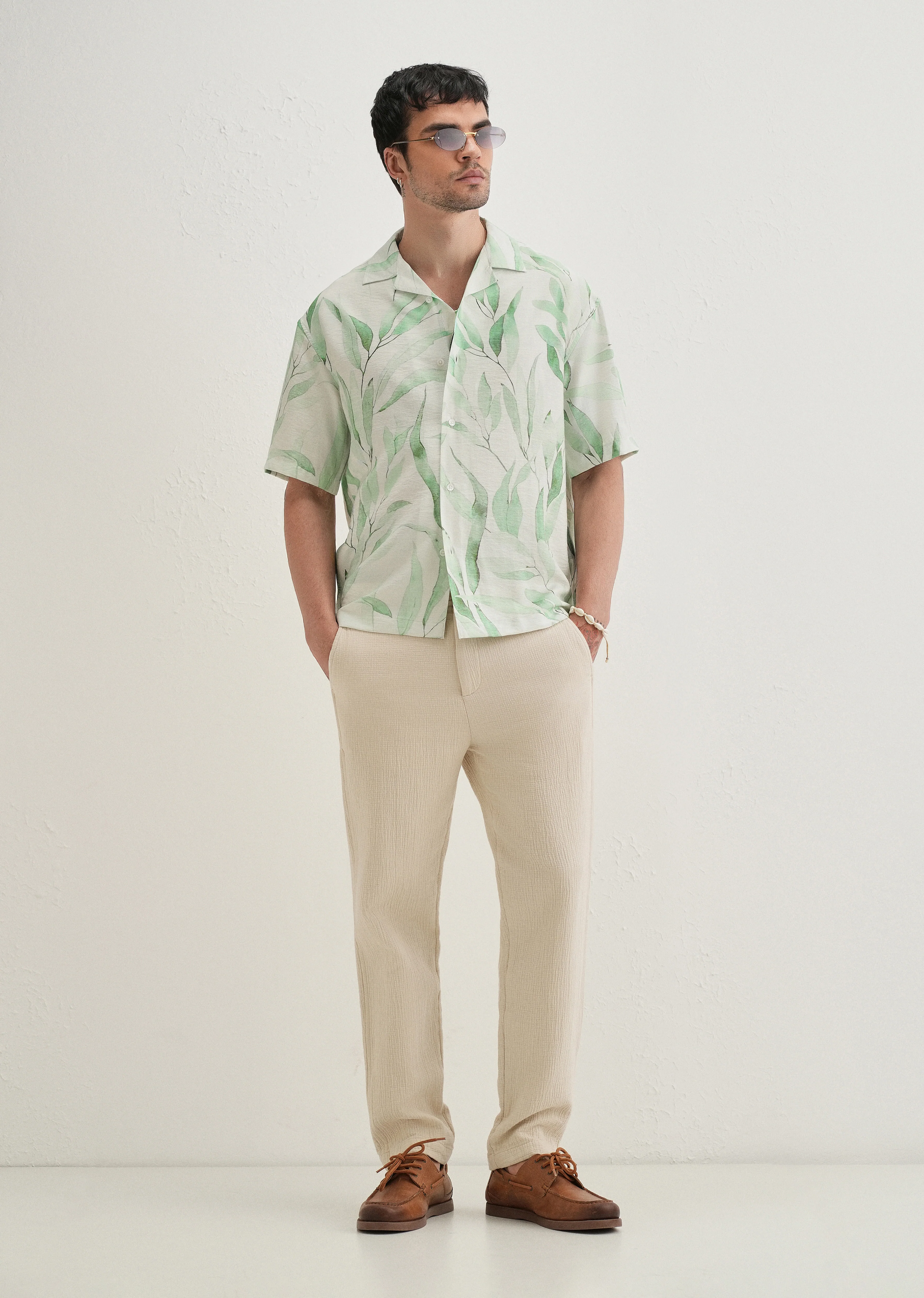Green Soft Stroke Printed Shirt - Image 6