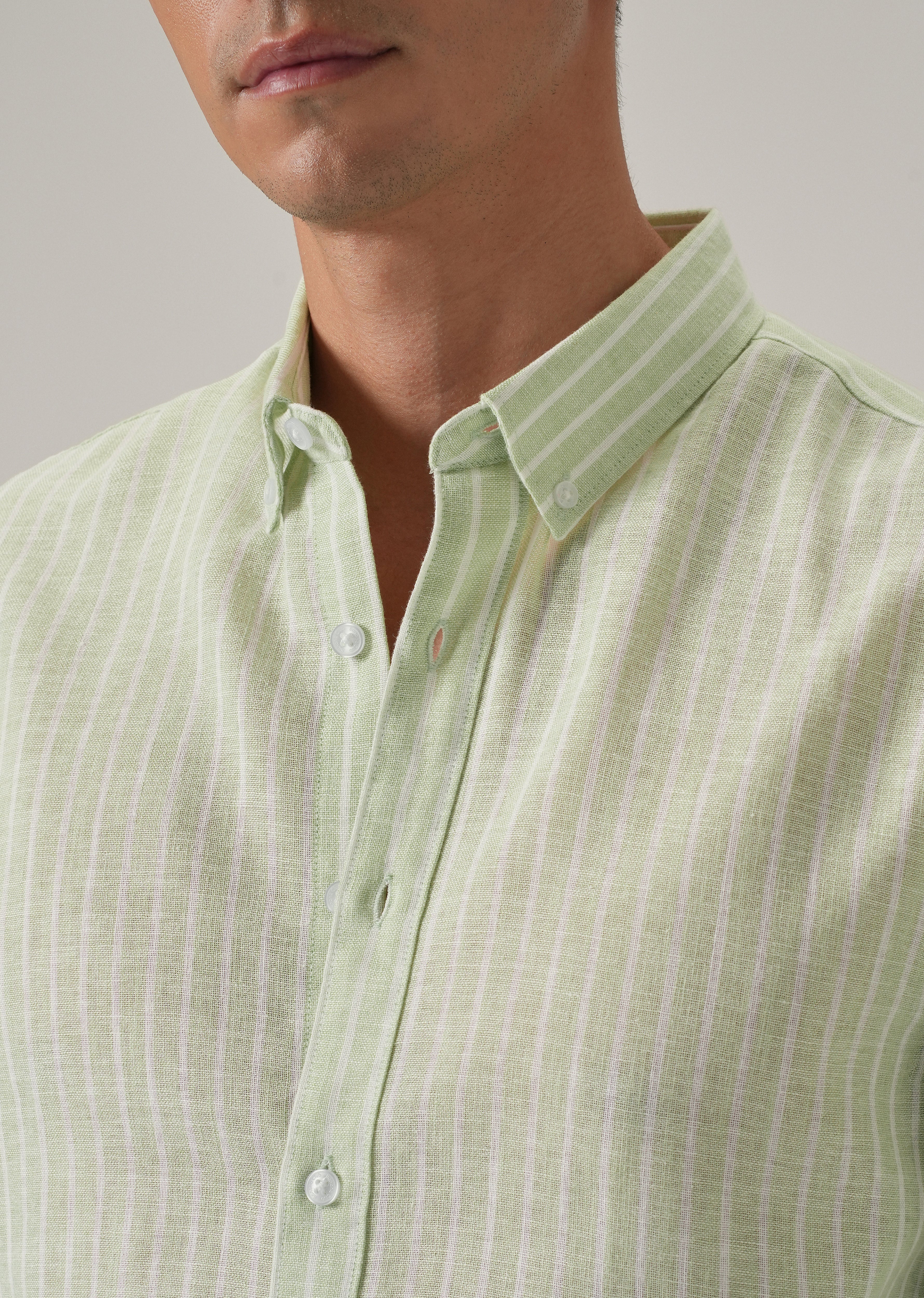 Green Stripe Linen Shirt - Image 5