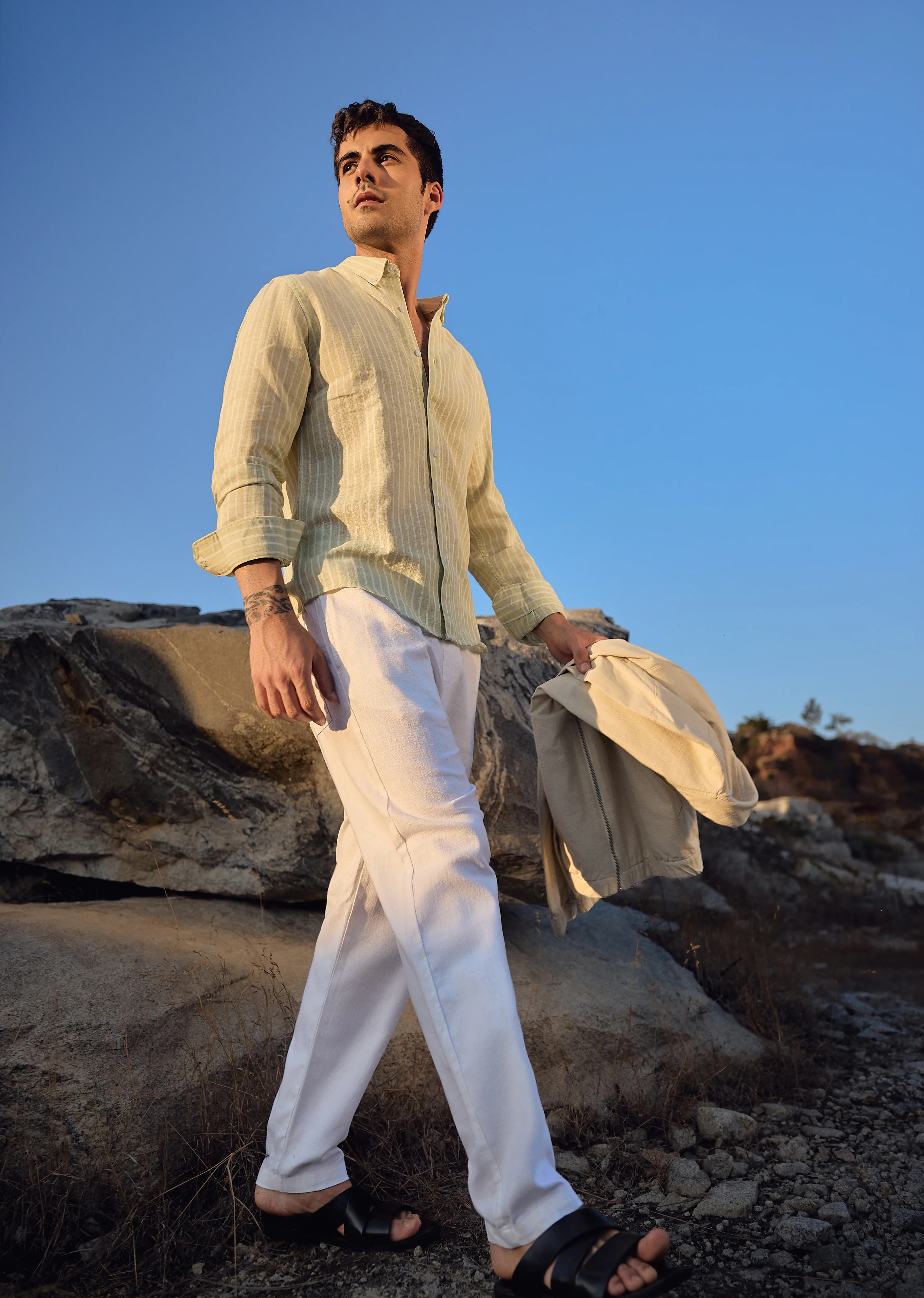 Green Stripe Linen Shirt - Image 9