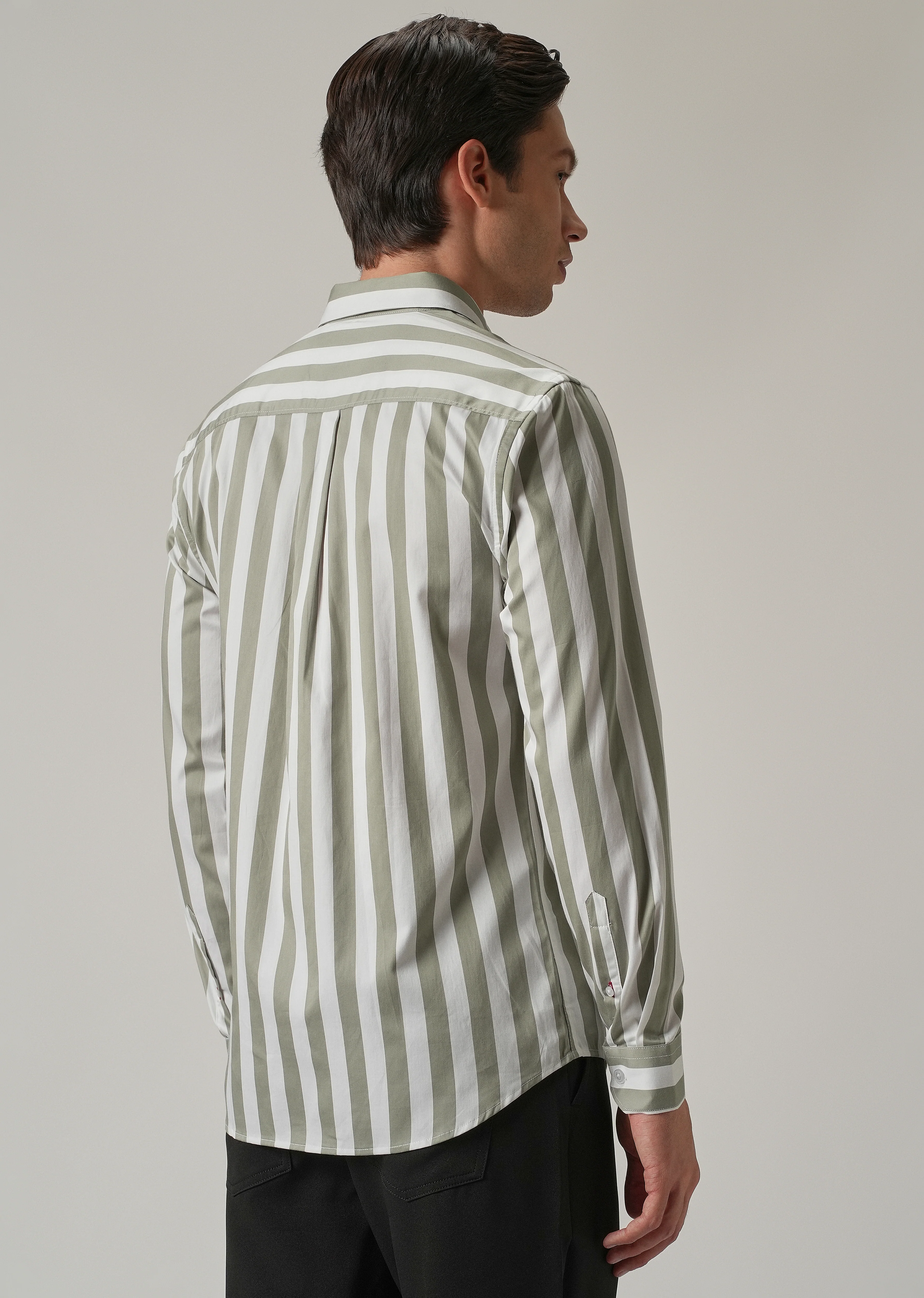 Green Satin Striped Shirt - Image 2