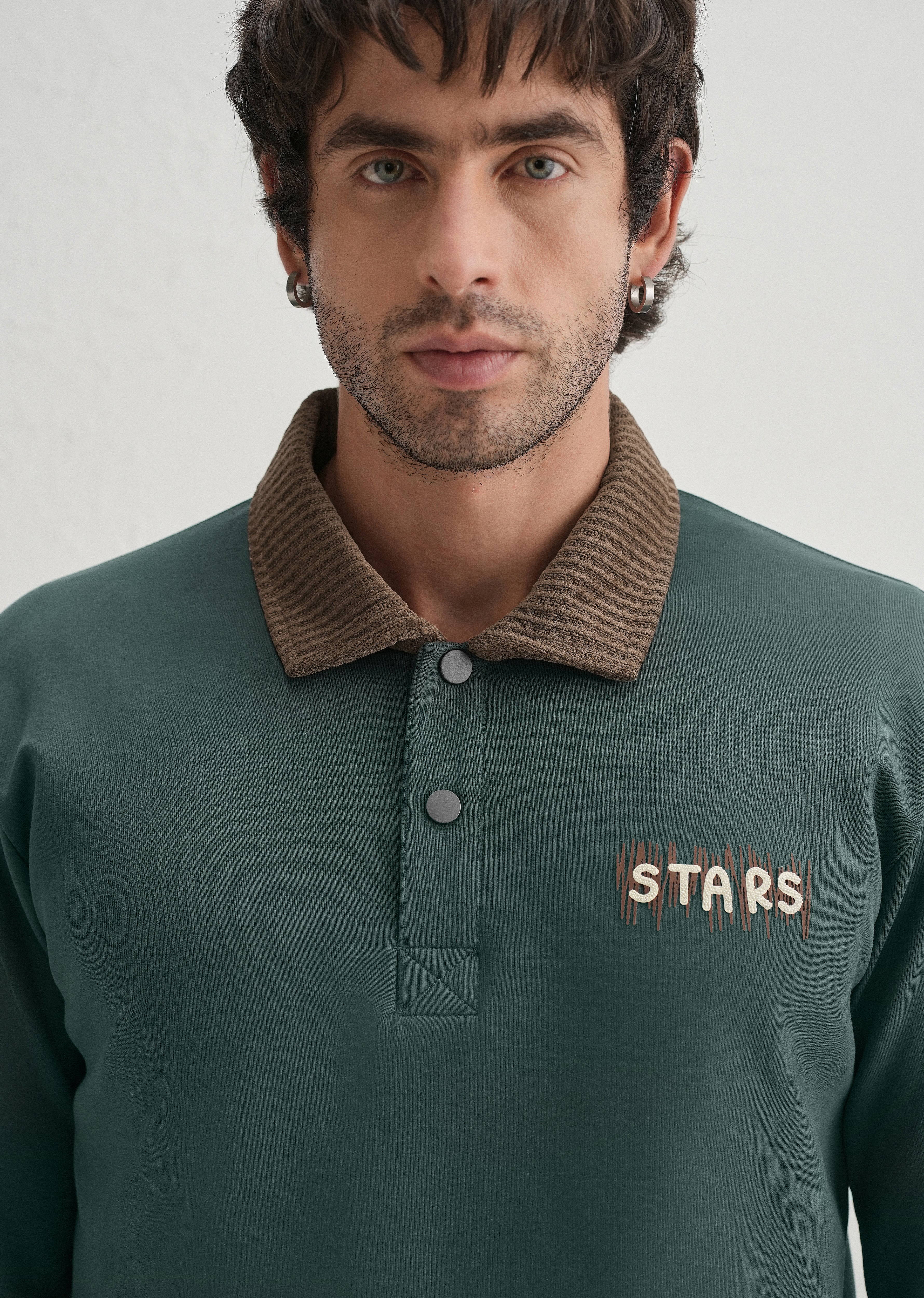 Green Suede Collared Polo Sweatshirt - Image 5