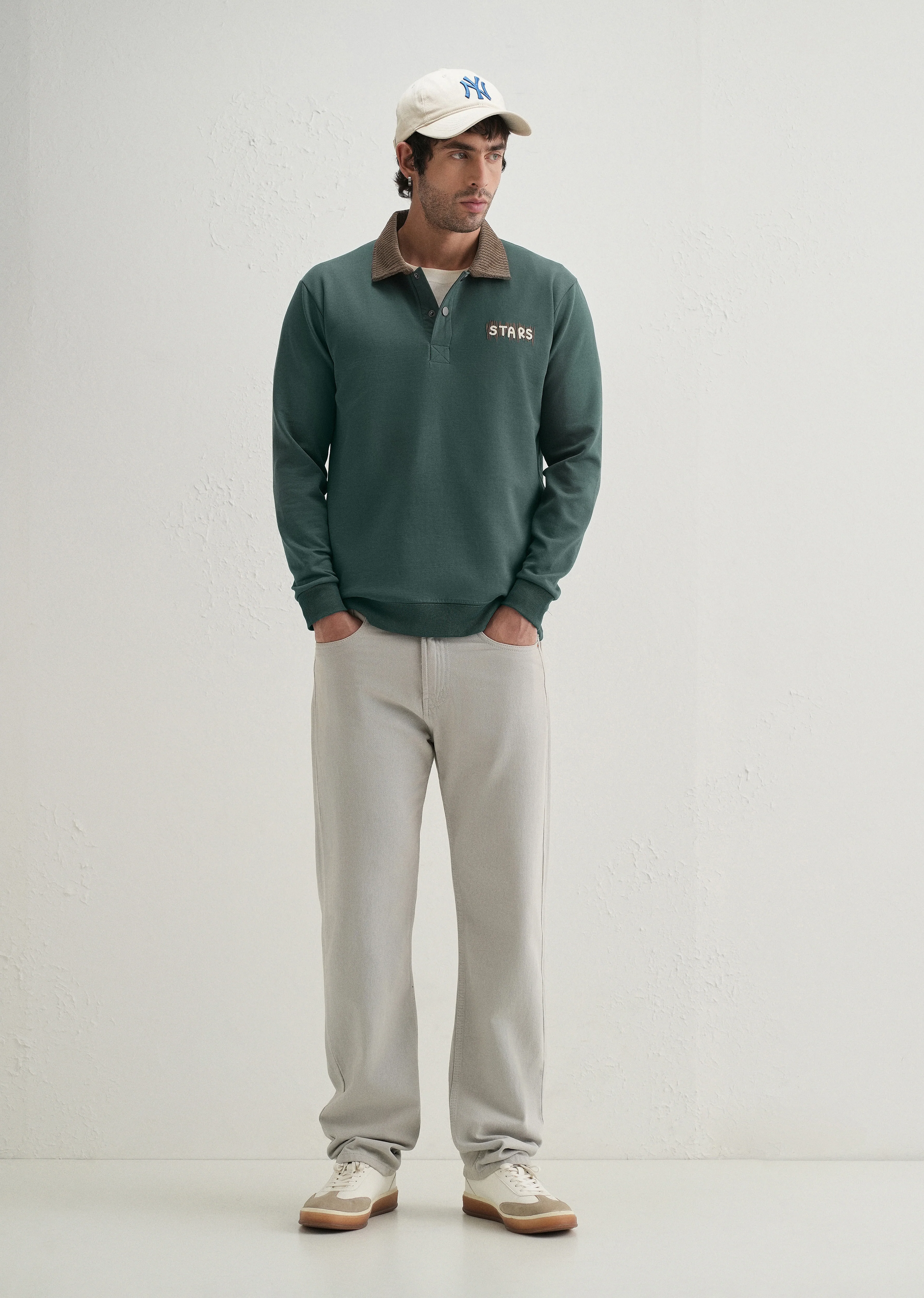 Green Suede Collared Polo Sweatshirt - Image 6