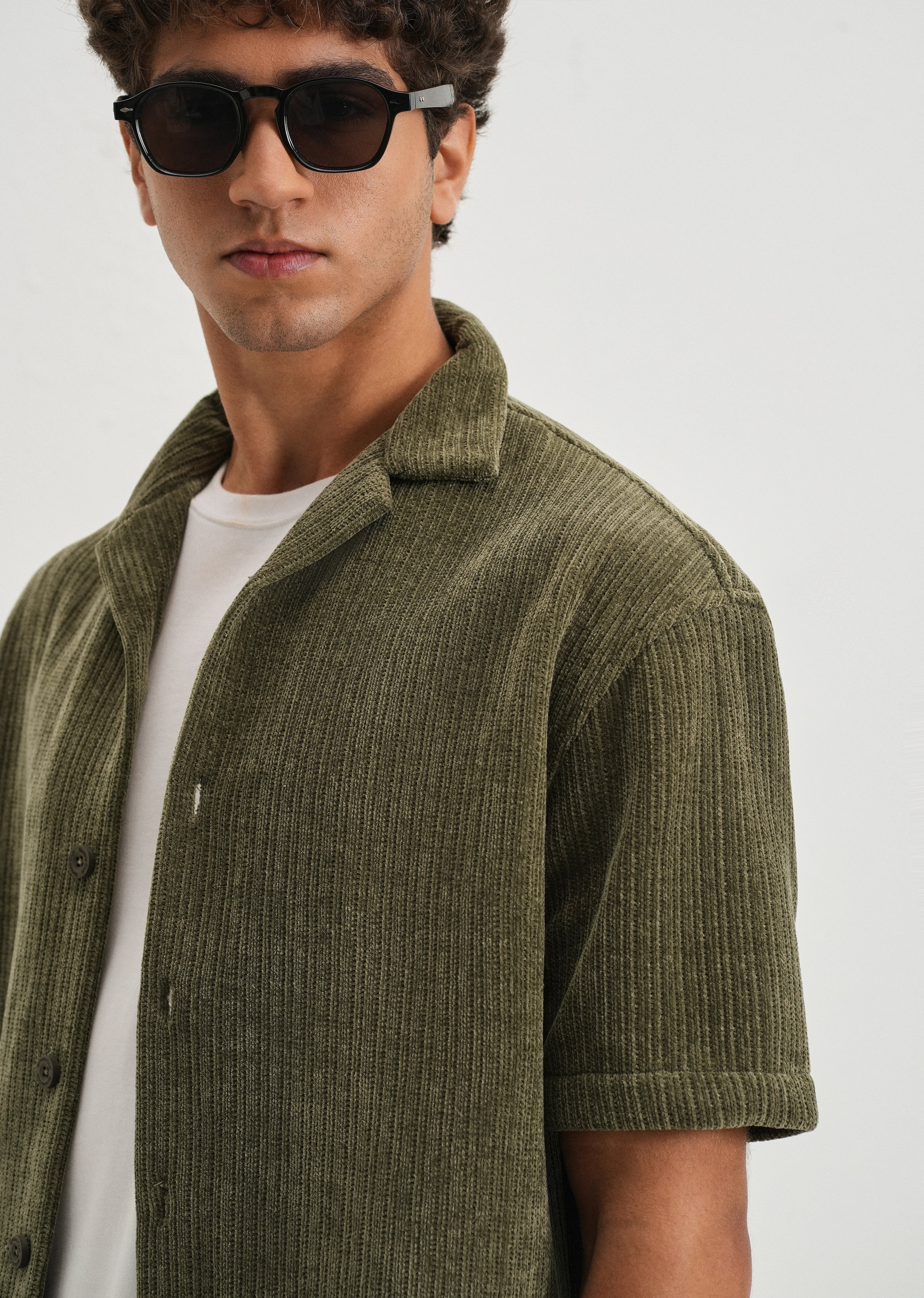 Green Suede Knit Cuban Collar Shirt - Image 5